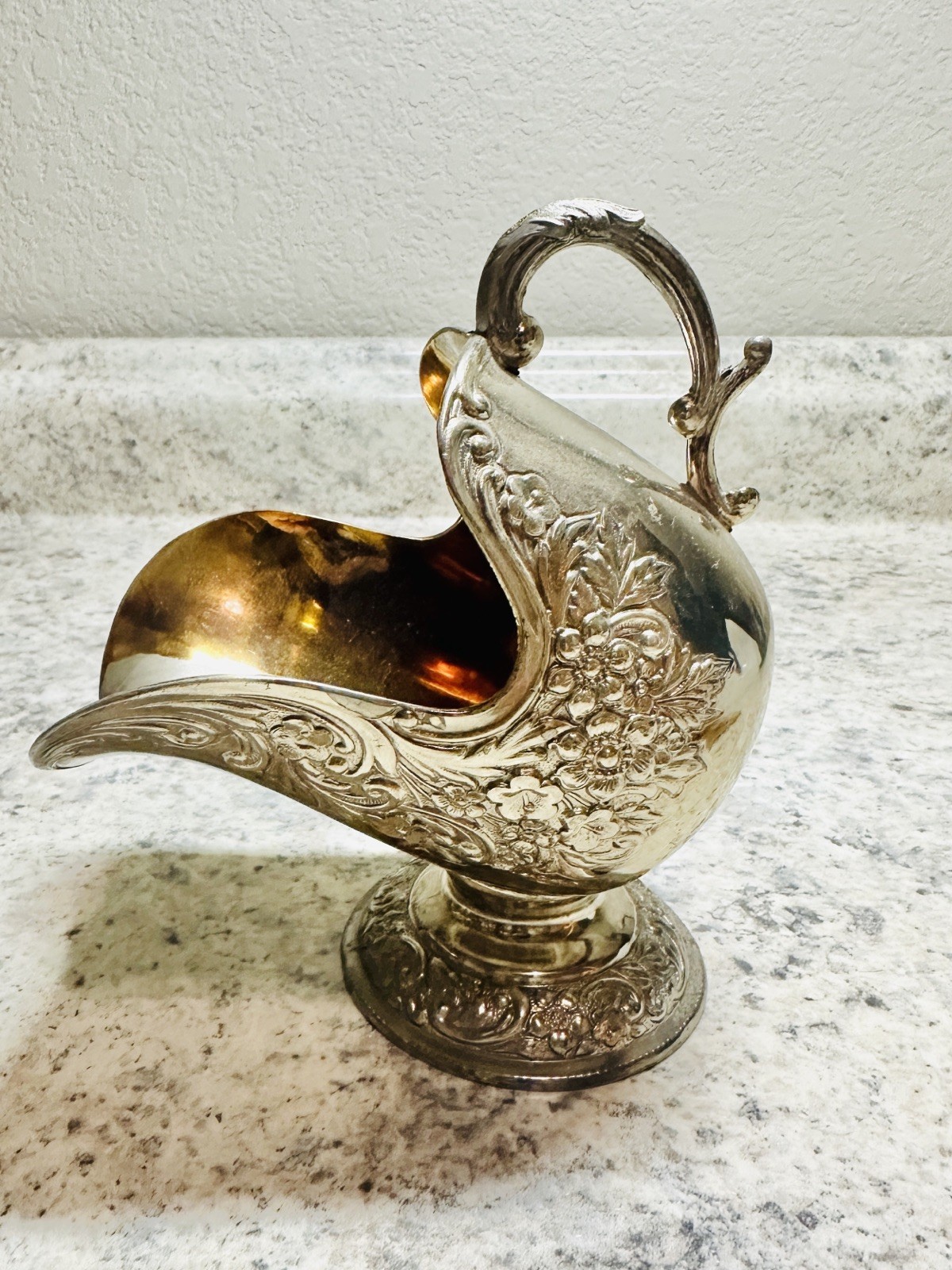 VTG Leonard Italy Silver-plate Ornate Floral Sugar Scuttle W/Scoop.