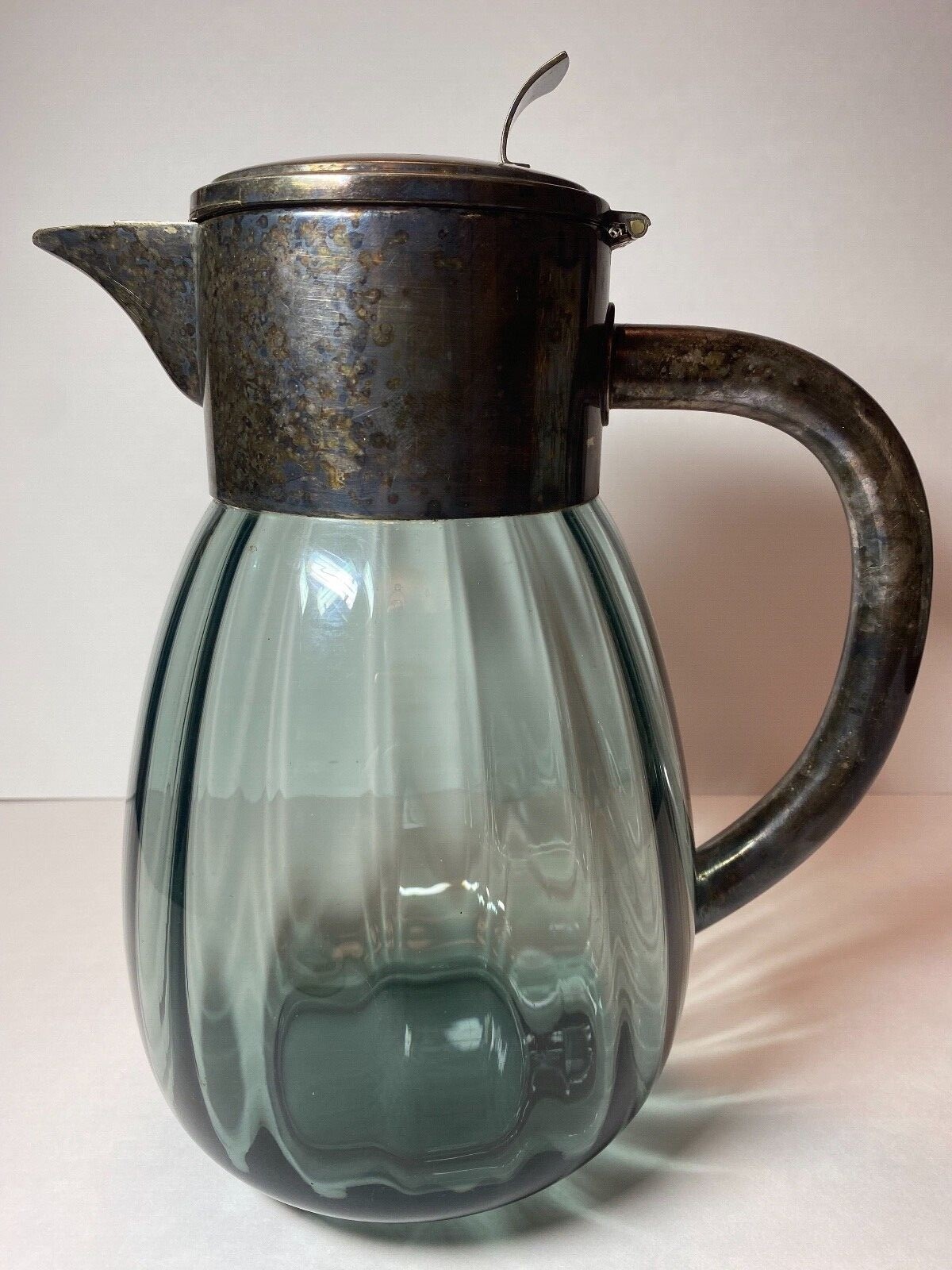 Eisenberg Lozano Vintage Silver Plate & Glass Water Carafe Pitcher 10.5”