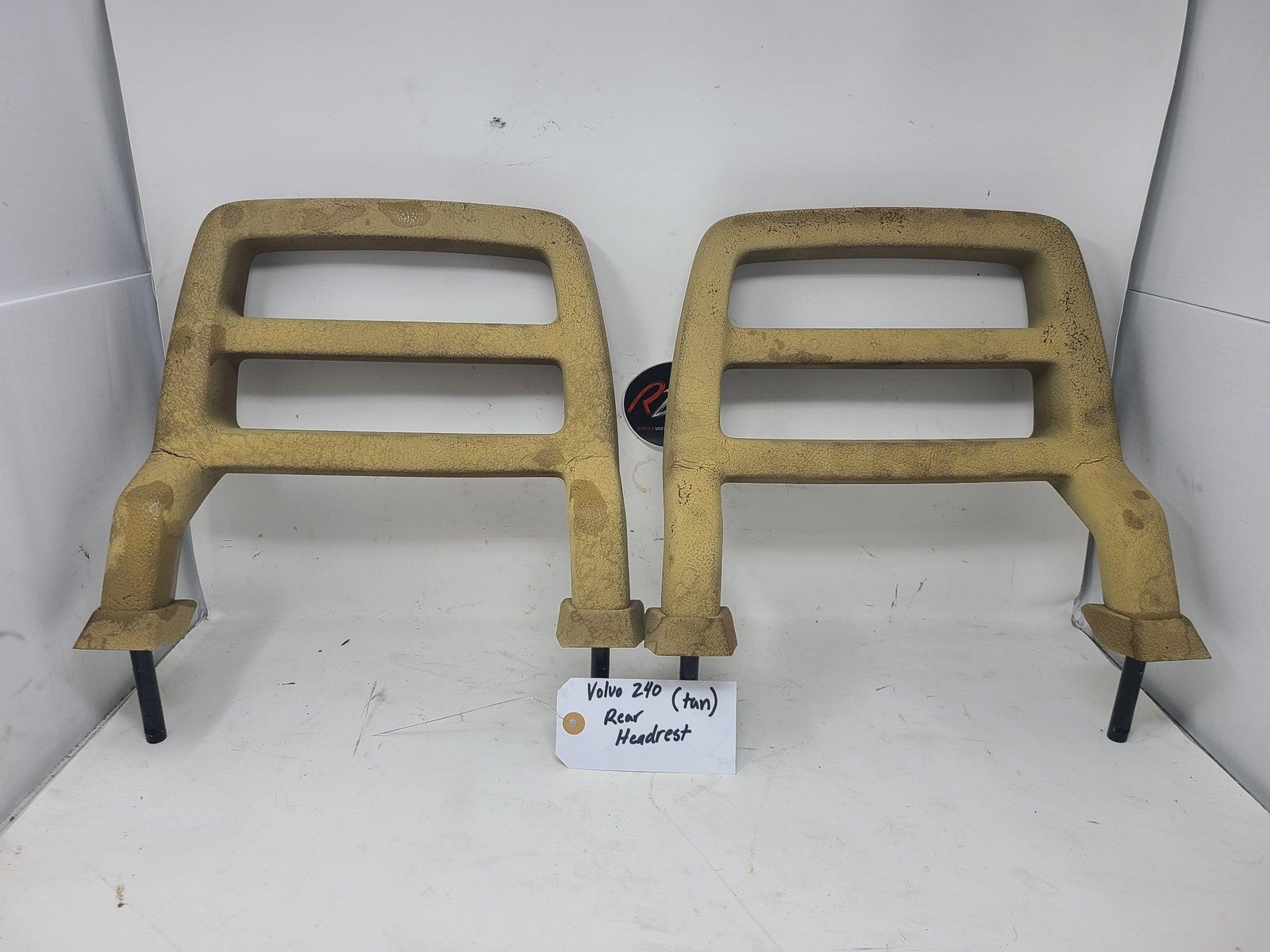 Volvo 240 Rear Headrests Tan OEM Pair 1975-1993 Factory Seat Head Rest Set