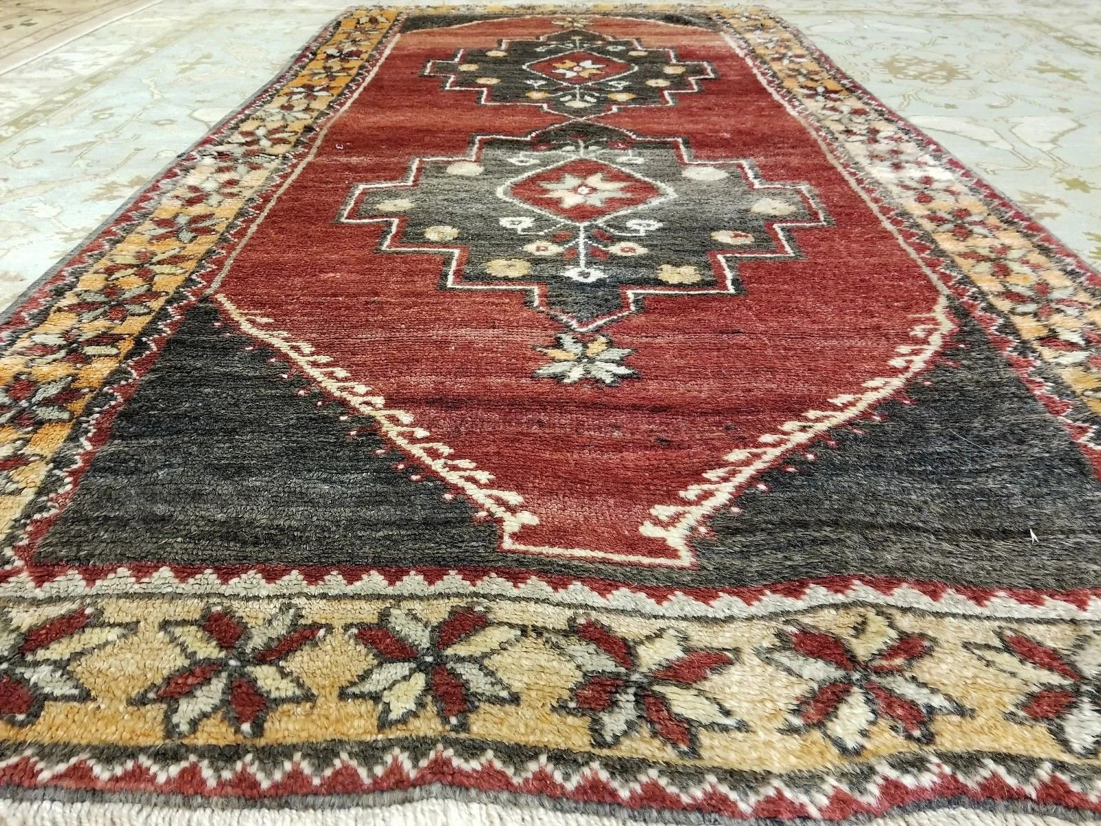 Rare Primitive Cr1930-1939s Antique Multi-Colored Wool Pile Tribal Rug 4x7ft