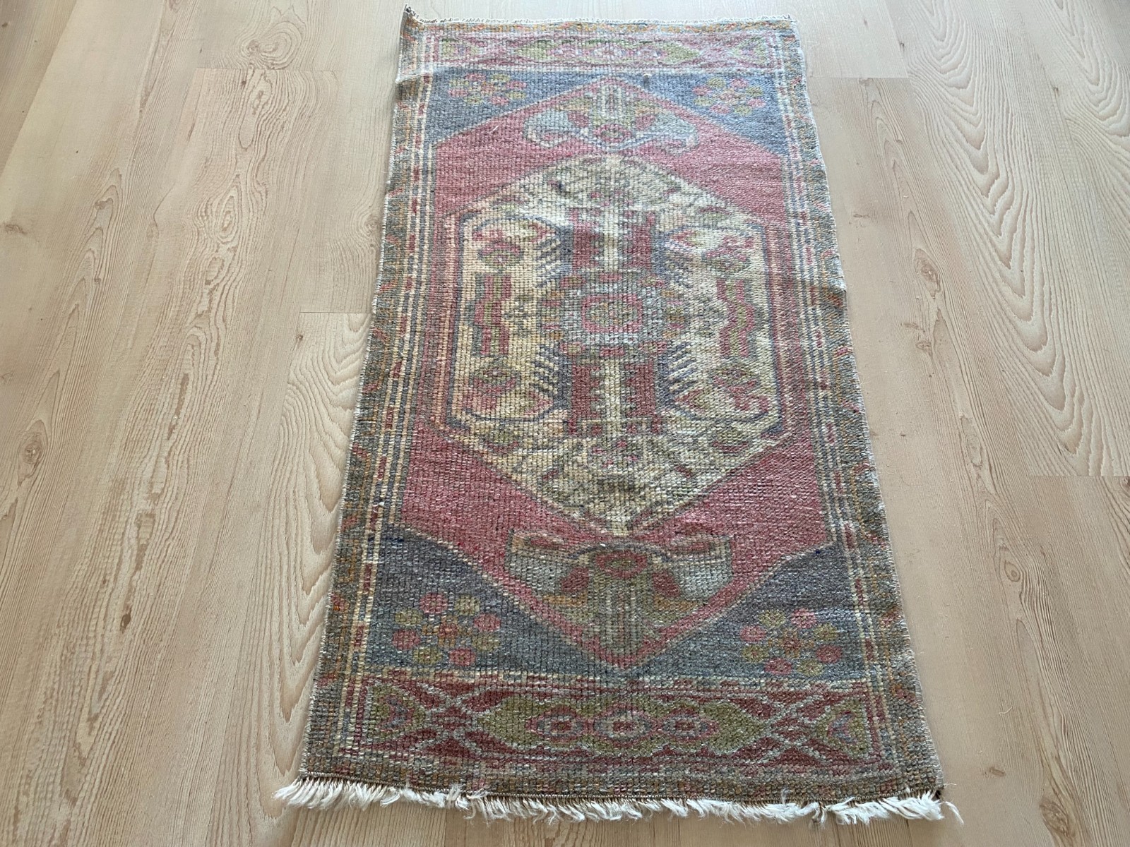 Vintage Turkish Rug 1.8 x 3.3 ft Handmade Wool Anatolian Ethnic Kitchen Carpet