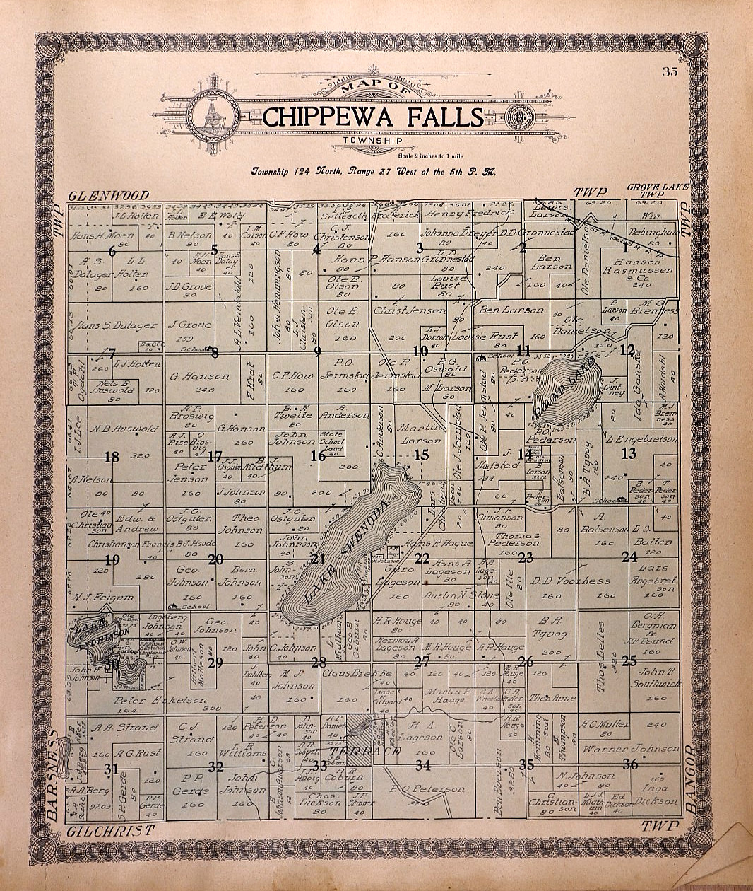 1910 Plat Map ~ CHIPPEWA FALLS Twp., POPE Co., MINNESOTA (15×17)-#19