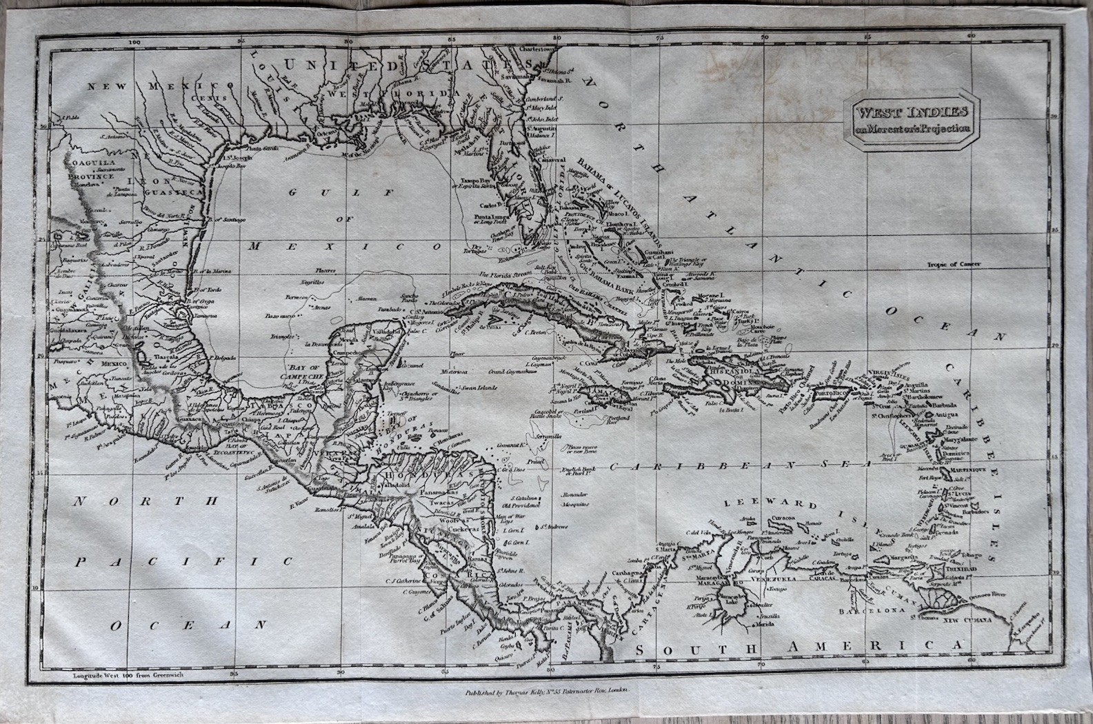 1817 West Indies & Central America Original Antique Map by Alexander Findlay