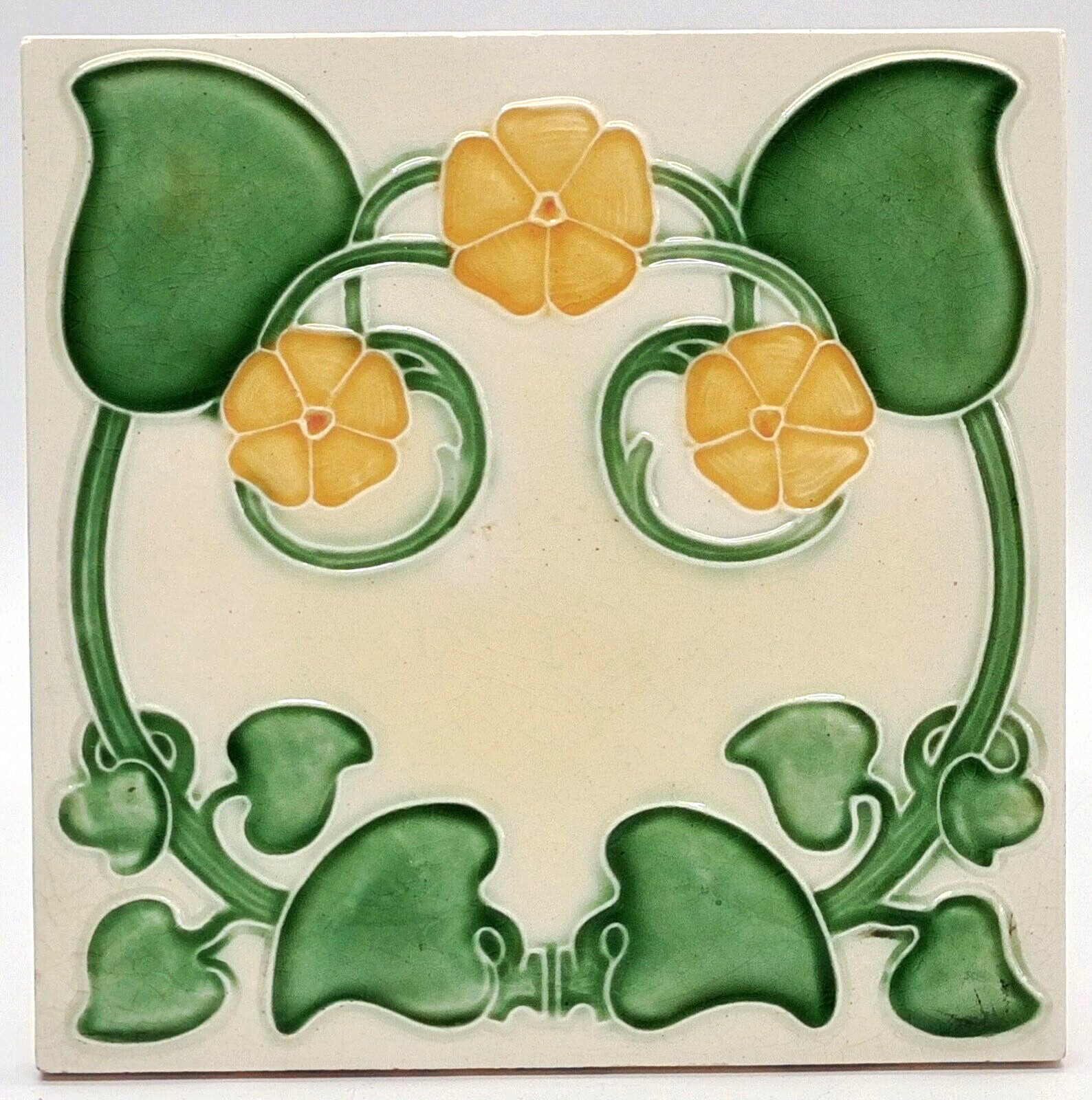 Art Nouveau Fireplace Moulded Majolica Tile Henry Richards C1905 AE5