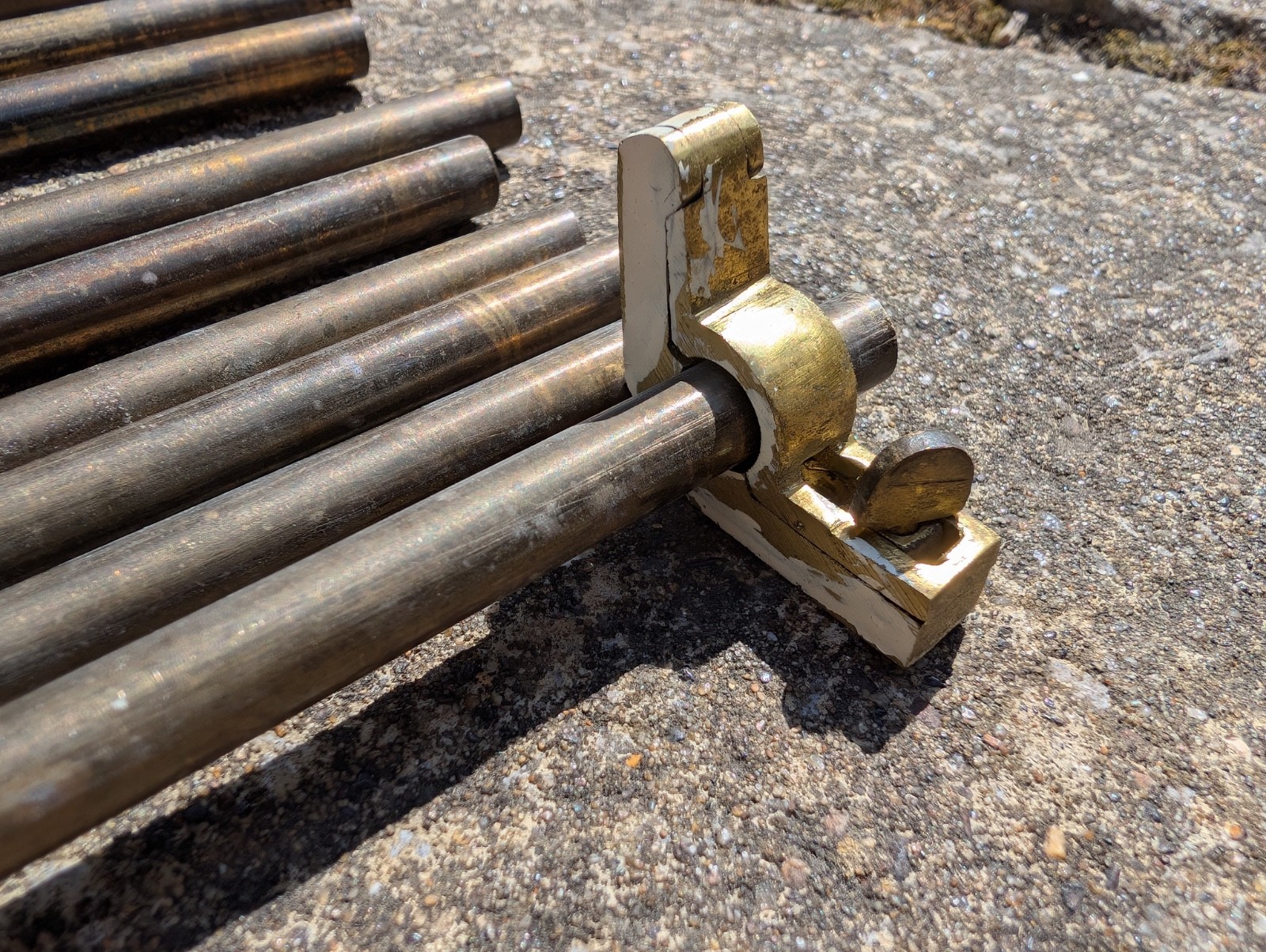 11x Antique Solid Brass Stair Rods 19”x 10mm Victorian with 22x Hinged Brackets