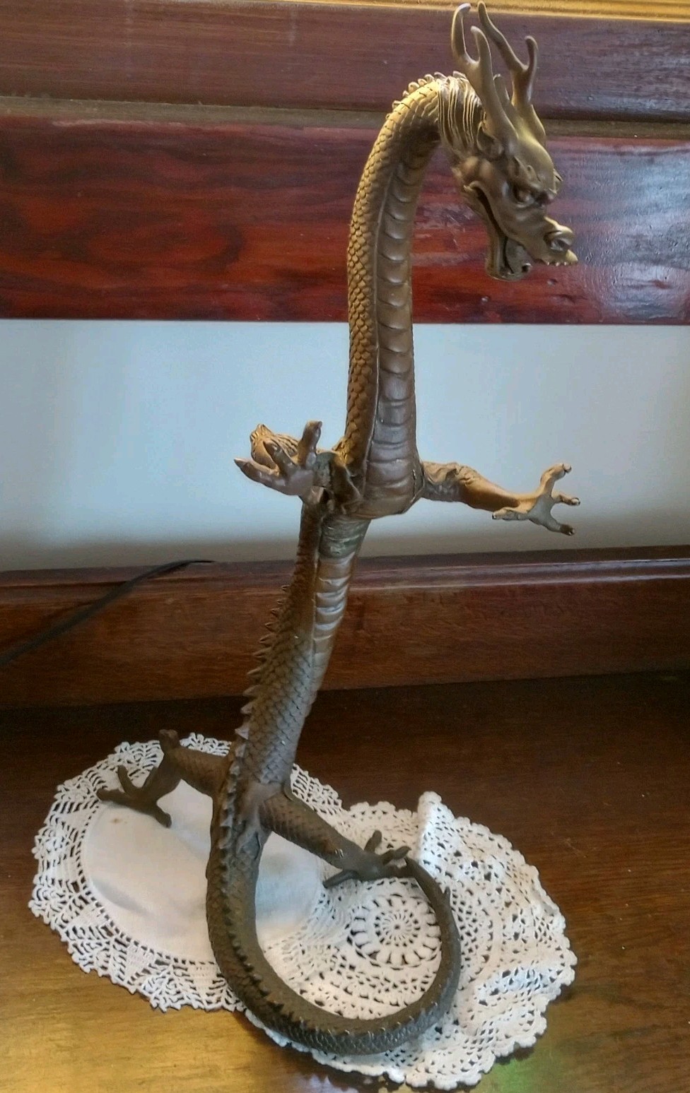 Vintage Standing Brass or Bronze Feng Shui Wealth Dragon 18″ H Statue