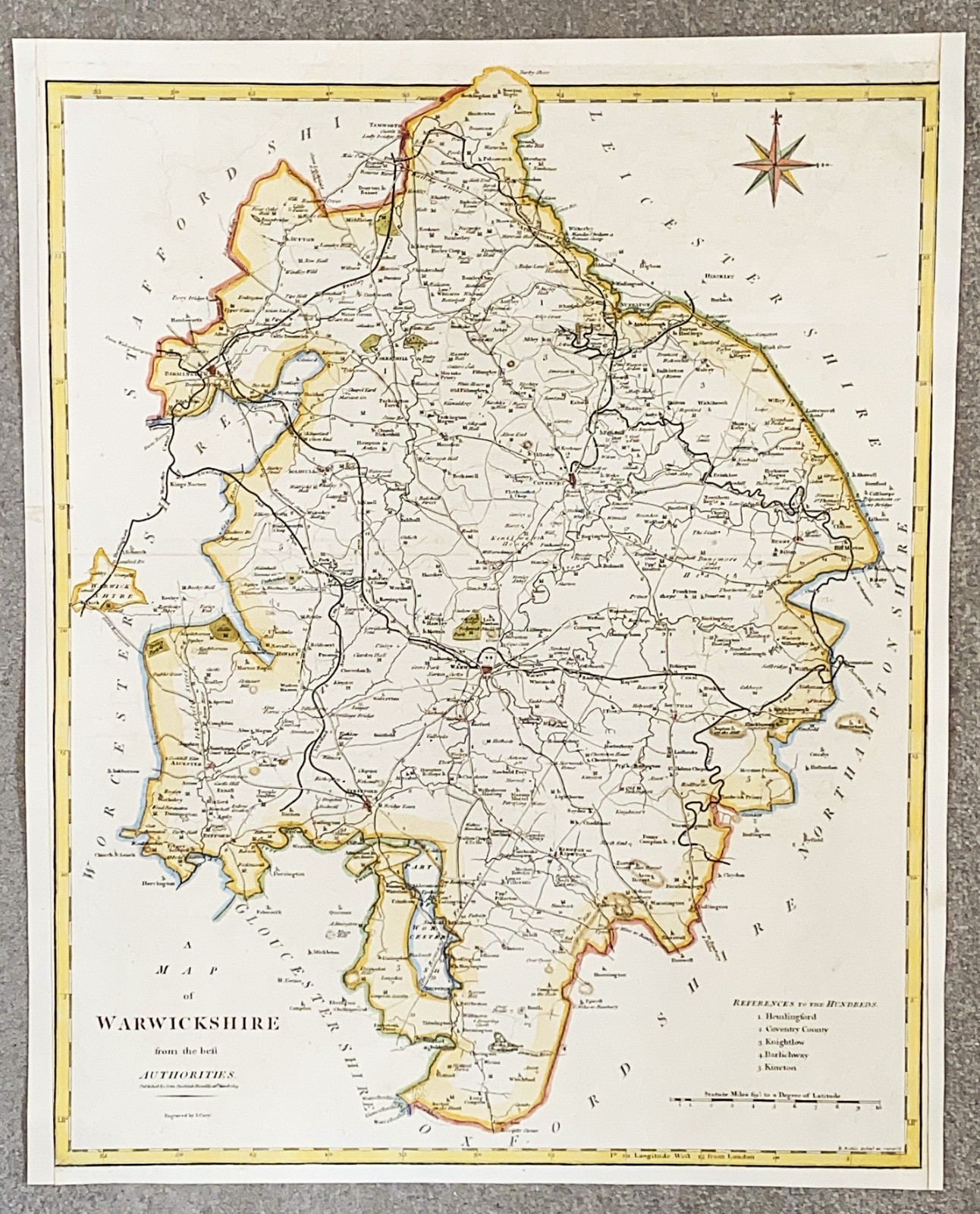 Antique Map WARWICKSHIRE, Large John Cary, Camden, Stockdale original 1806