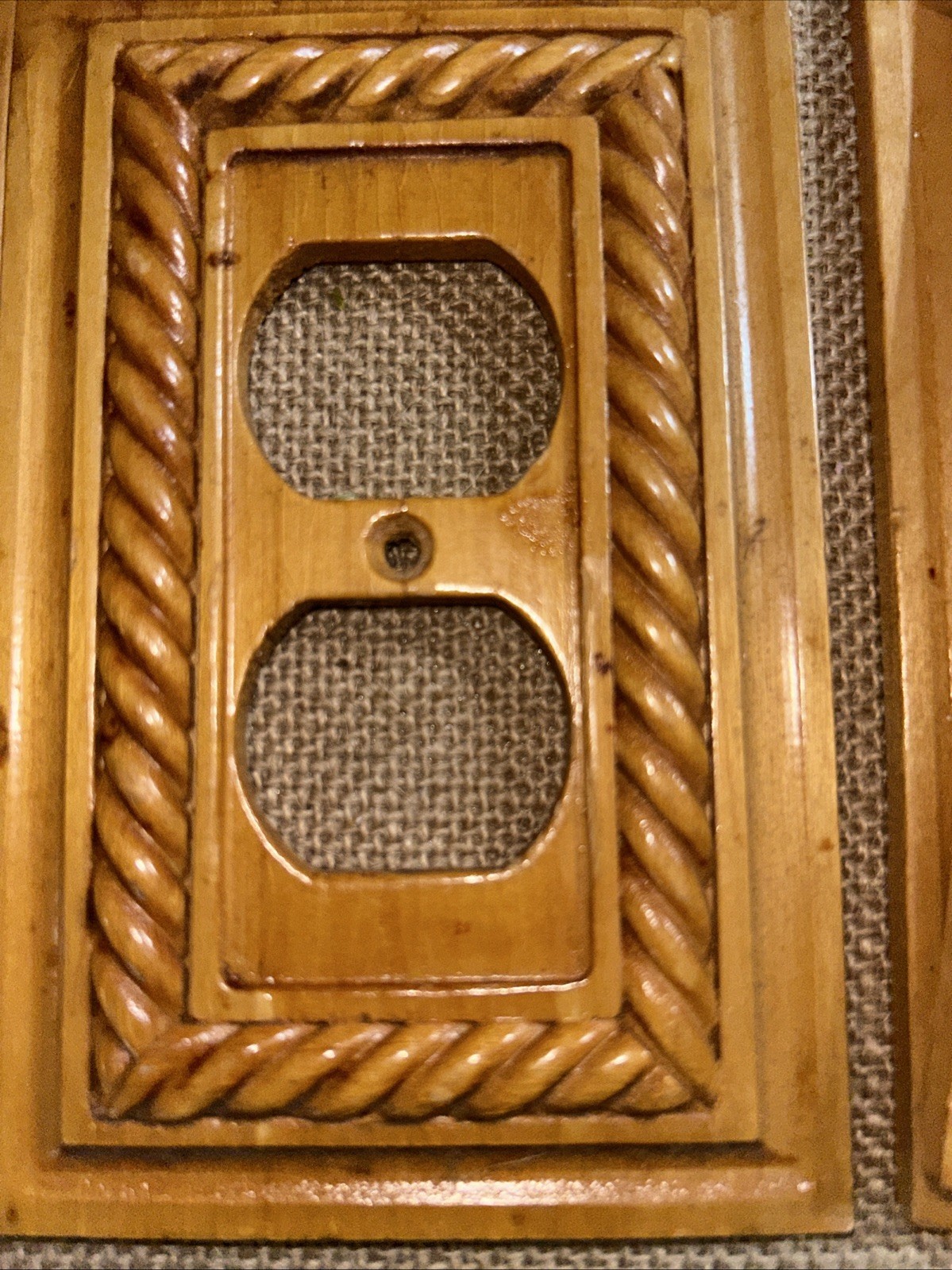 Vintage Set Of 4 American Tac Light Switch Plate Cover Wood Spiral Braid