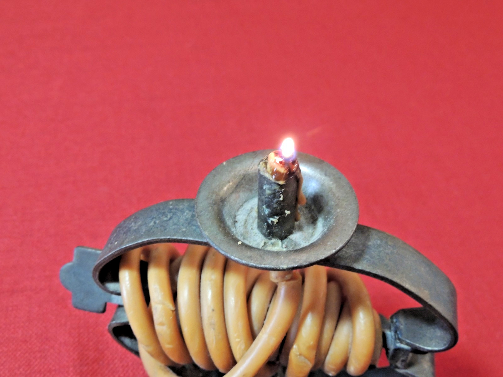 Antique Primitive Spain Made Rotating Wax on a Spit Candle, Unique Working!