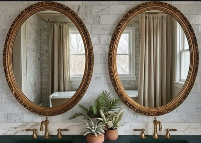 Vintage Hollywood Regency Mid-Century Modern Ornate golden cottage core mirrors