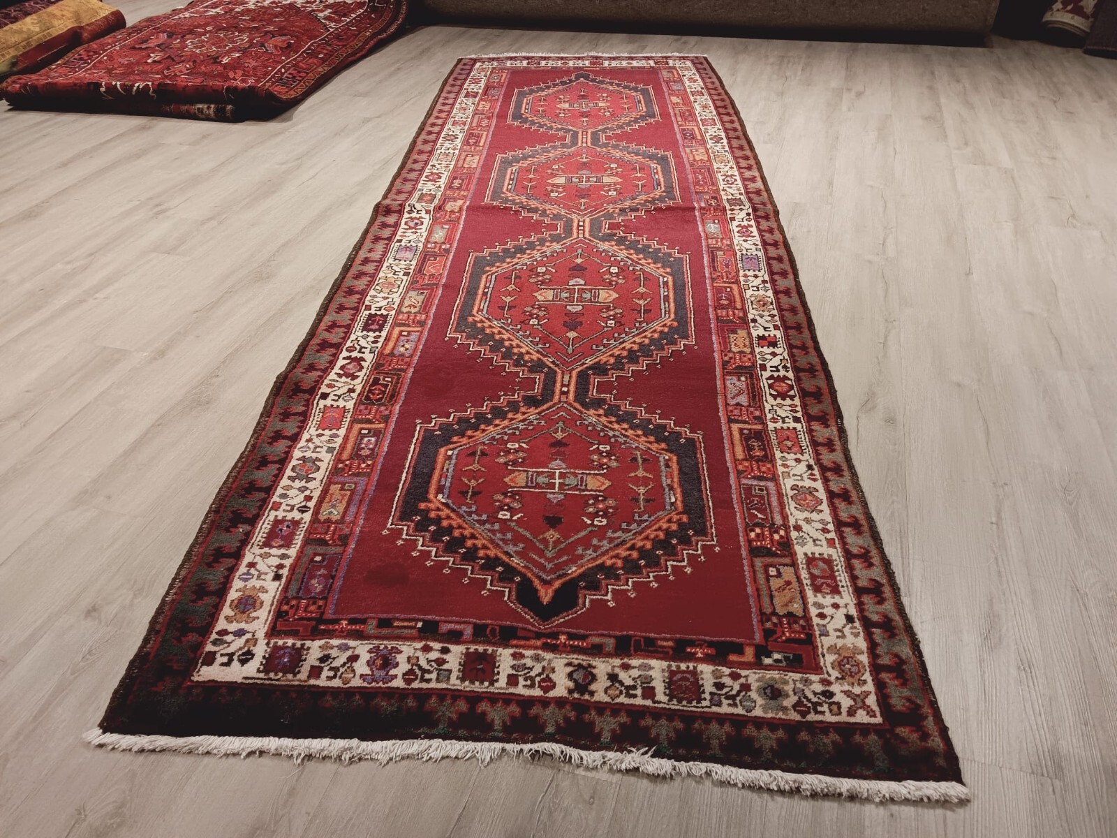 ESTATE Circa 1950 11 FEET Runner Azerbaijan Handmade-knotted Rug Wool 586480