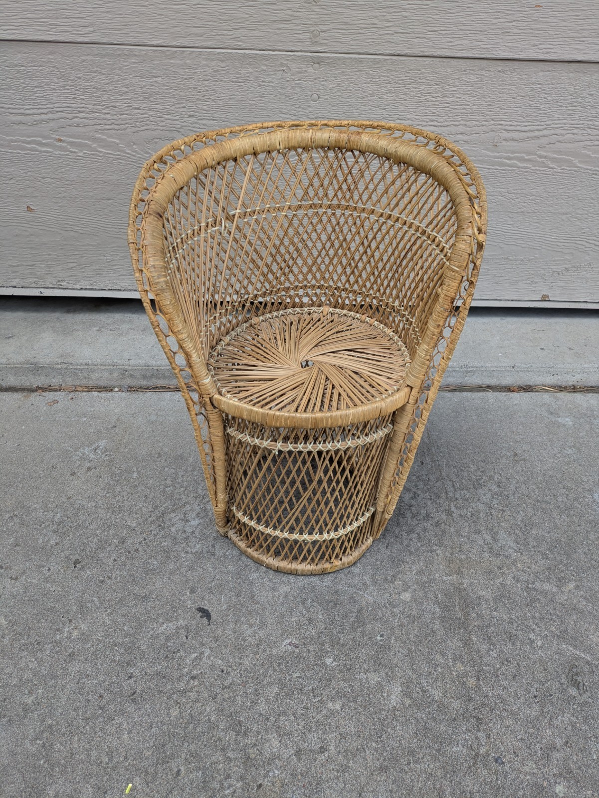 Vintage Mini Child Doll Sized Peacock Wicker Rattan Chair Boho Chic Portrait
