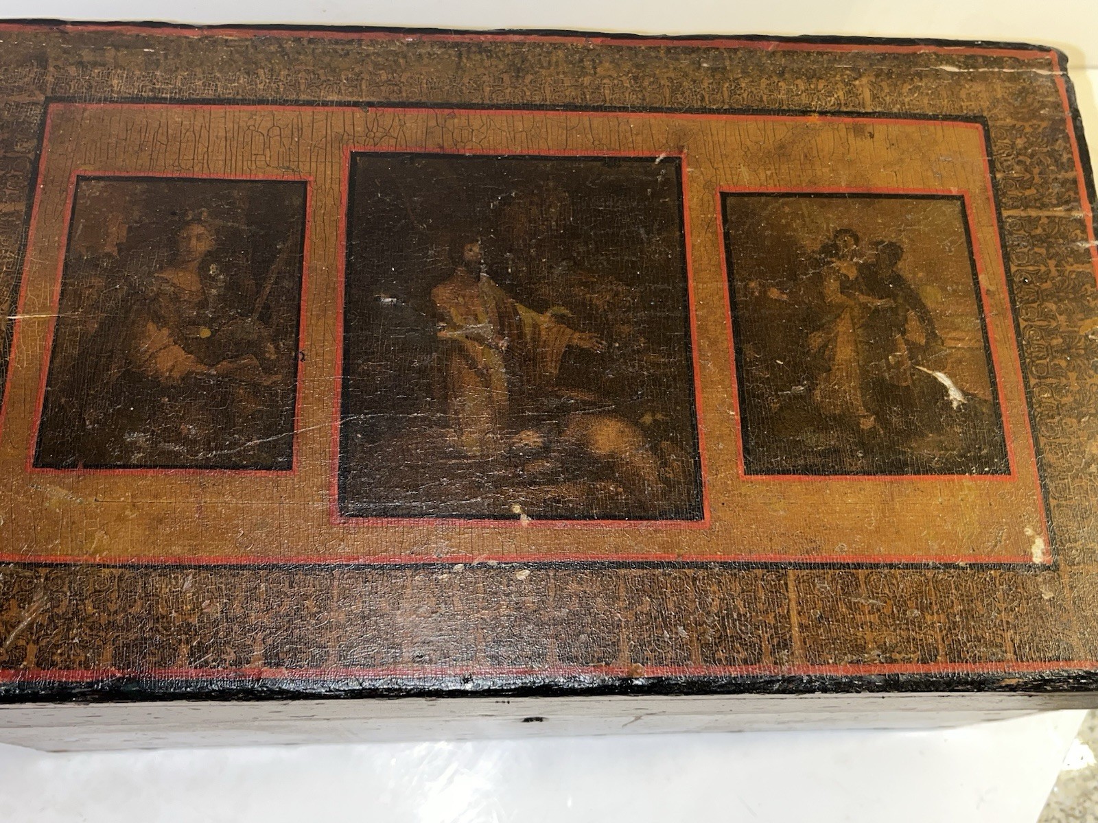Antique DOCUMENT BOX 19TH C Fine Old Paint Super Early Decoupage Jenny Lind