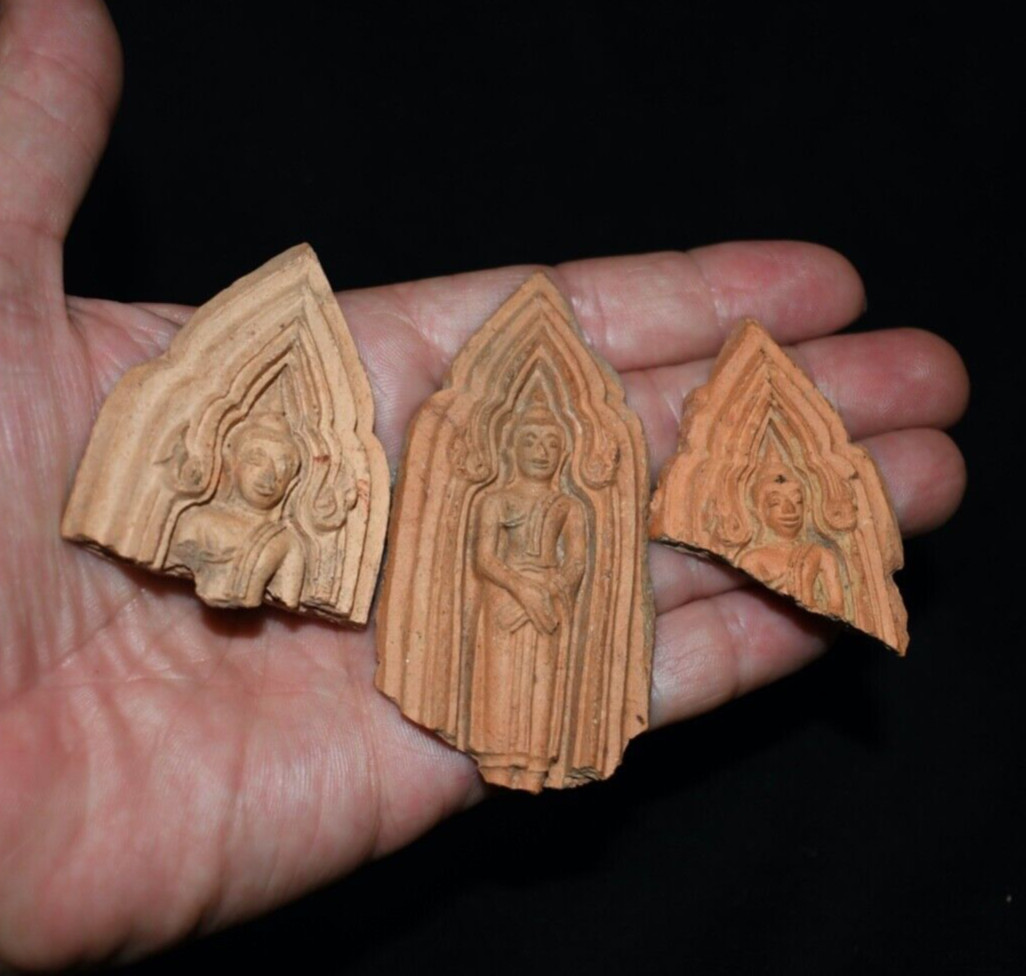 Three Antique Unmounted Ceramic / Terracotta Buddhist Votives from Thailand
