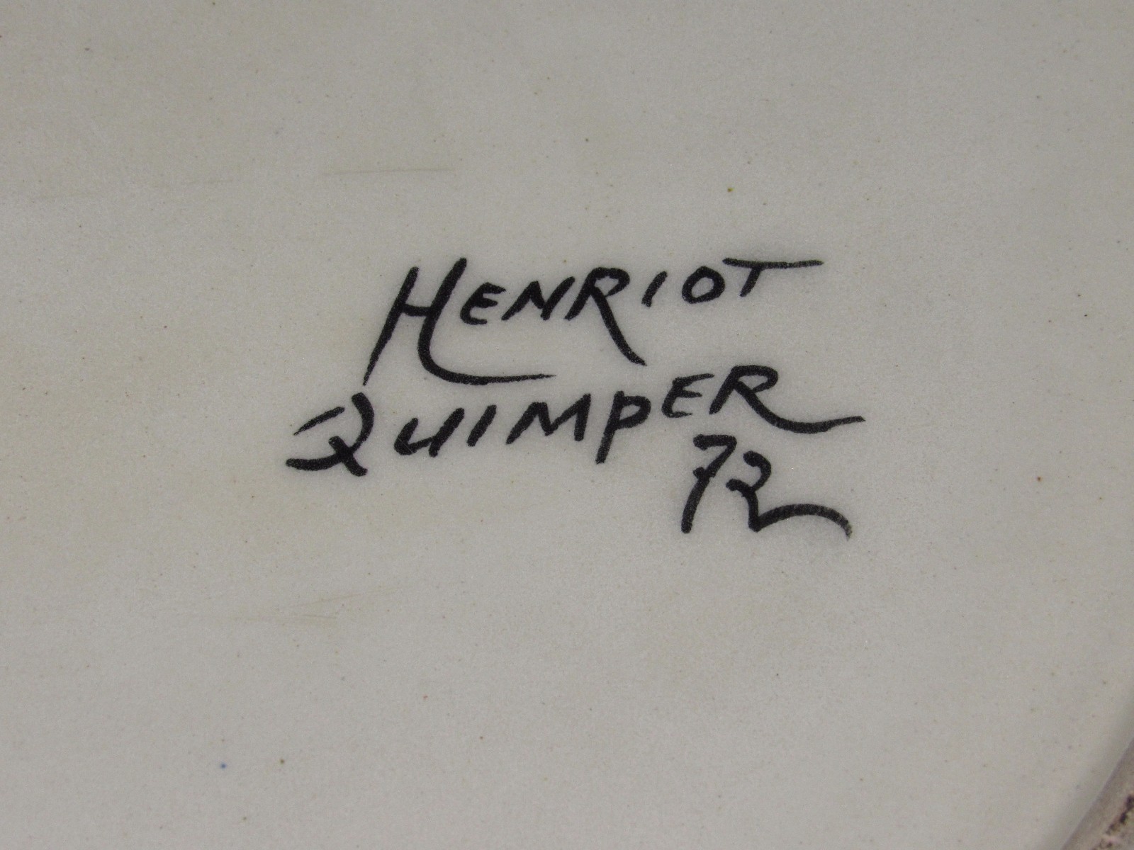 05d34 Old Large Breton Plate Diameter 35 cm Faience Signed Henriot Quimper 72
