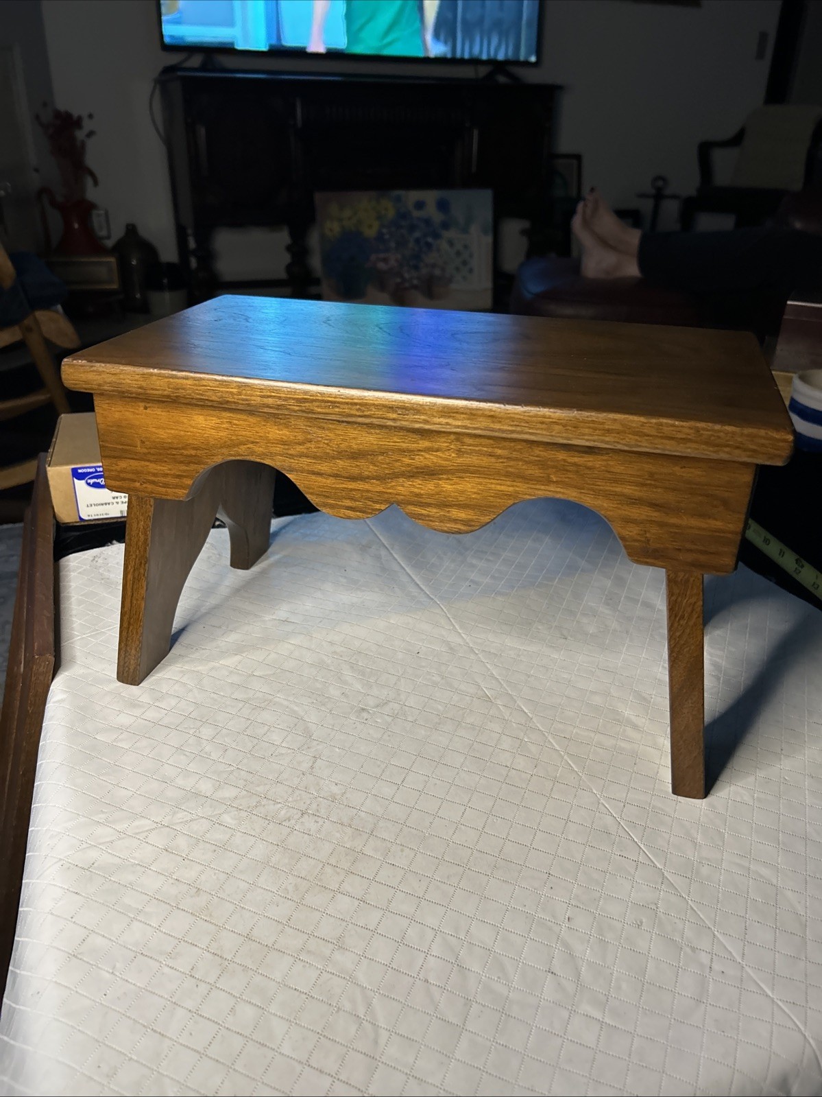 Vintage Hand made New England Style Wood Stool Footstool 15”x9” Very Well Made