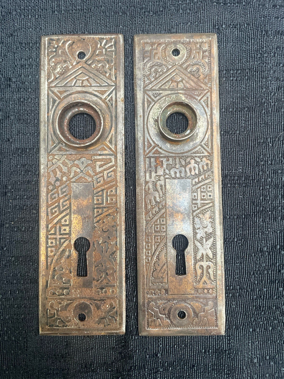 Pair Antique Vintage Victorian Art Deco Ornate Backplates Door Plates Reclaimed