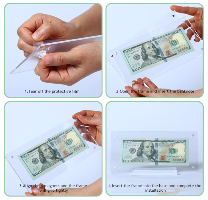 Dollar Bill Frame Display Acrylic Dollar Bill Holder, Dollar Bill Ticket Display