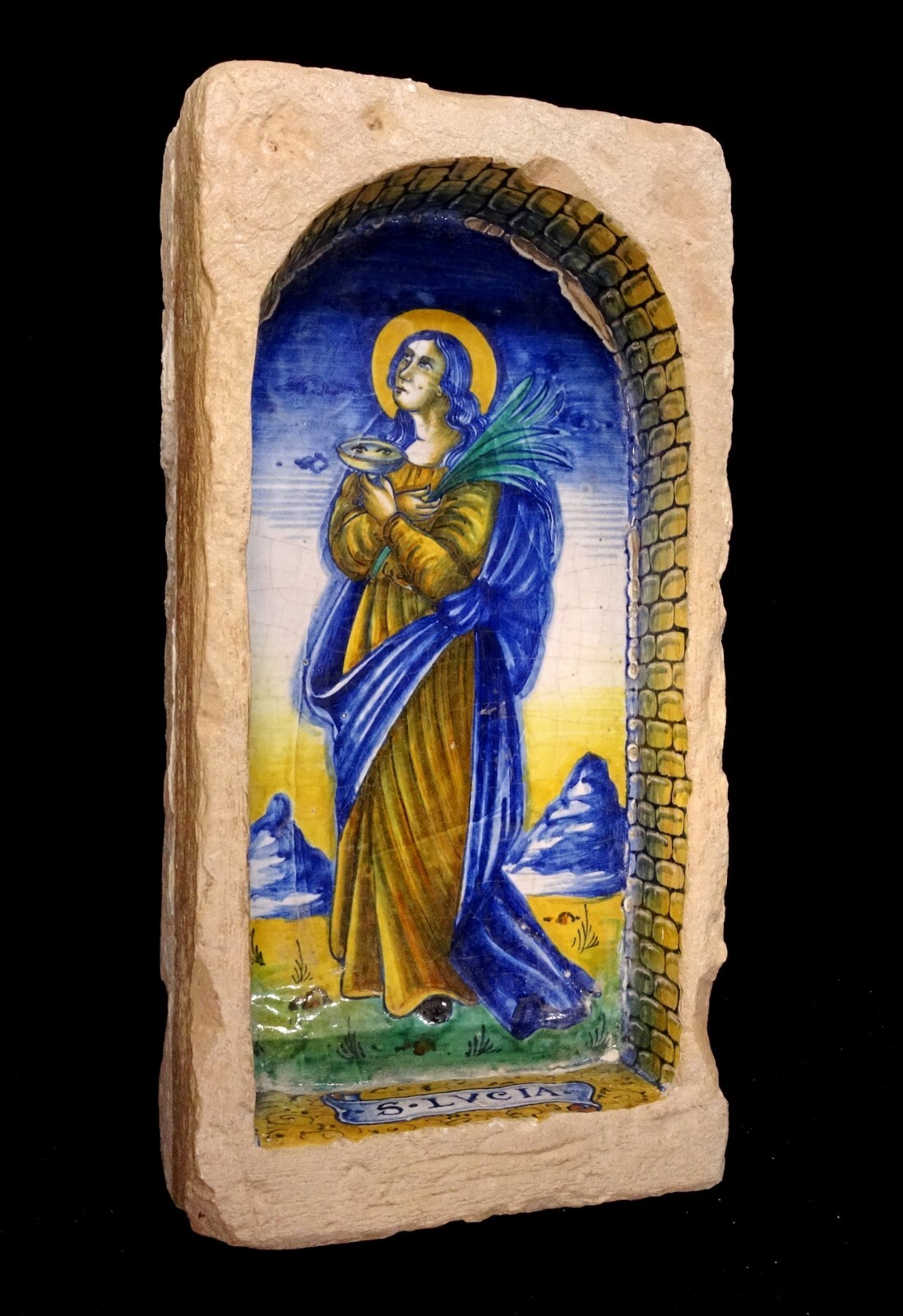 Polychrome Decor Renaissance Tile – Glaze – Italy 16Th/17Th Century Sainte Lucie