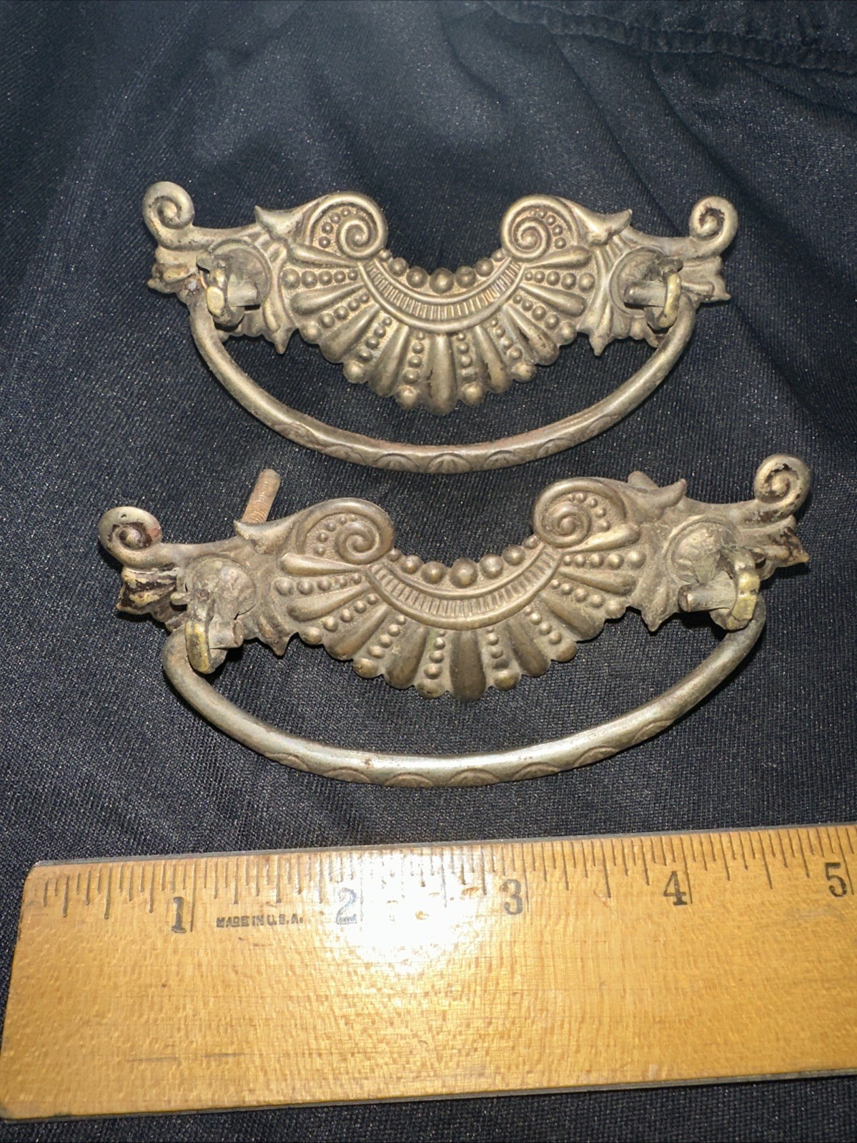 2 Antique Drawer Pull Handles Tin, Beautiful Design! Not Cheap Reproductions!!