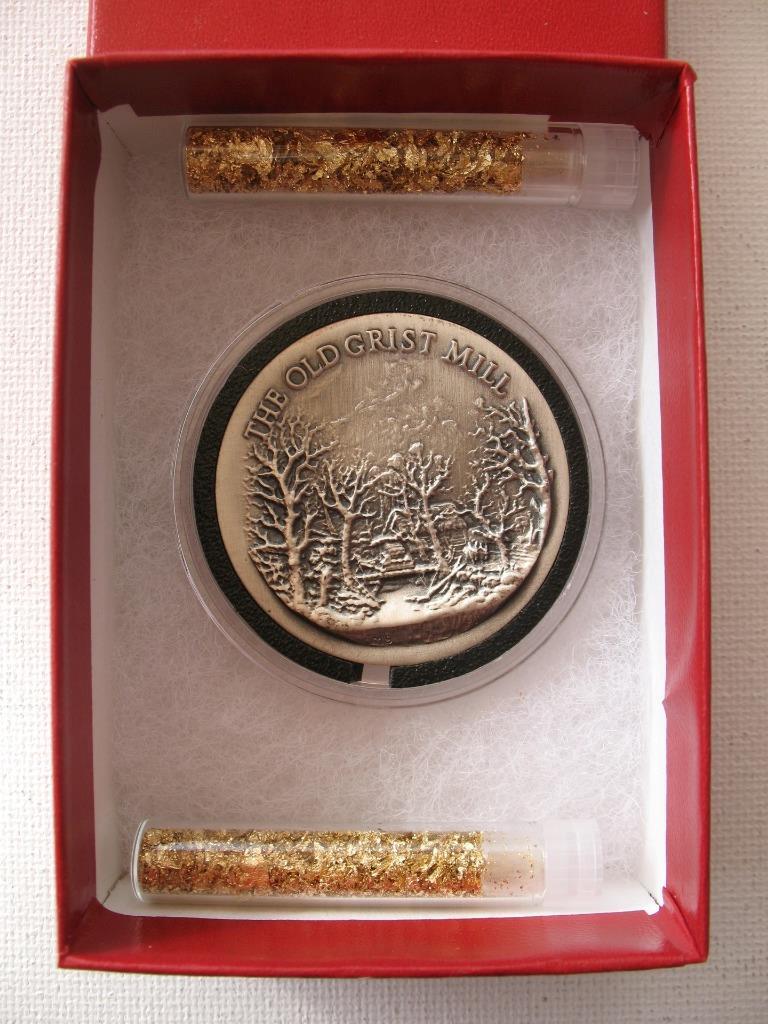 .83 OZ WITTNAUER LONGINES THE OLD GRIST MILL CHRISTMAS 0.925 .SILVER COIN+GOLD