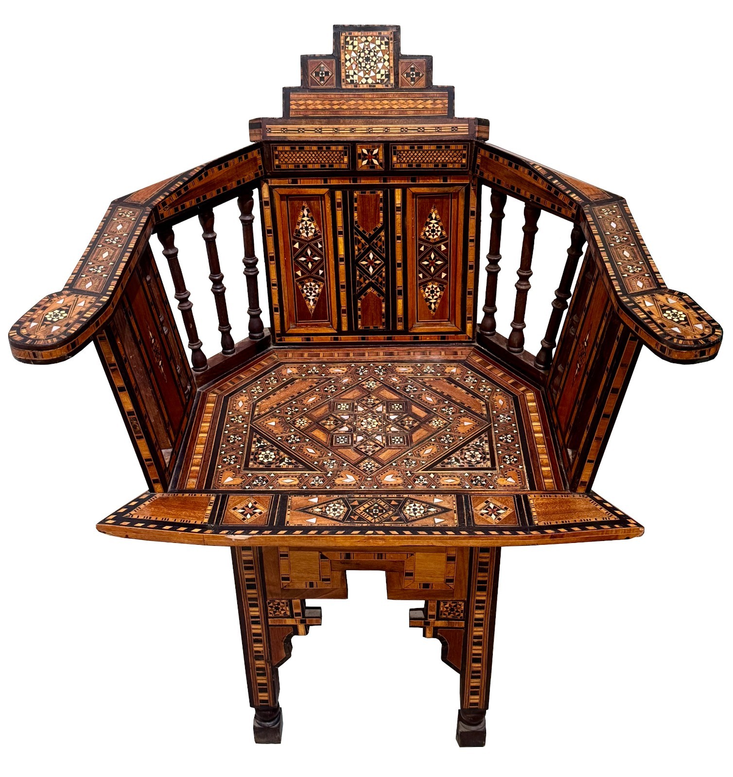 Antique Mid 20th century Middle Eastern wood marquetry Chair