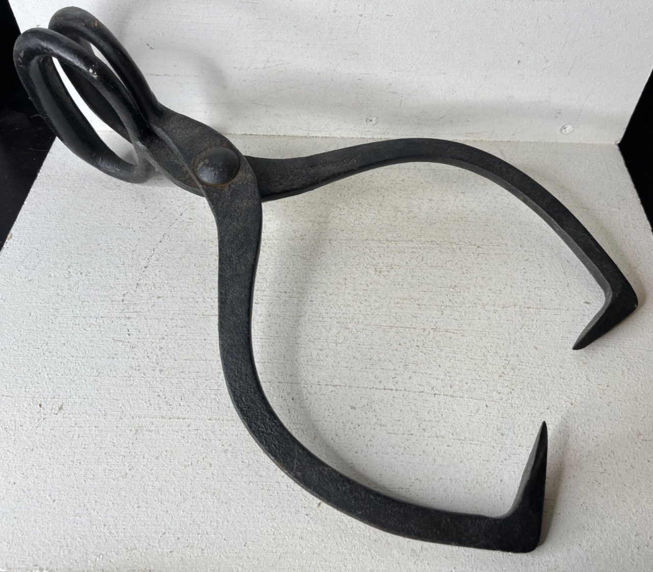 Antique Cast Iron Black Ice Tongs 1930s 1940s Primitive