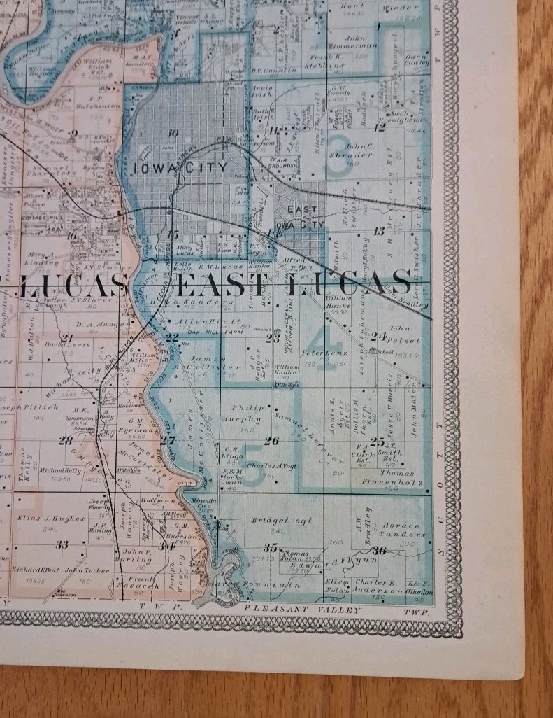1900 Map of Iowa City IA Towships 79 & 80 East West Lucas Antique 17 x 15″ NICE