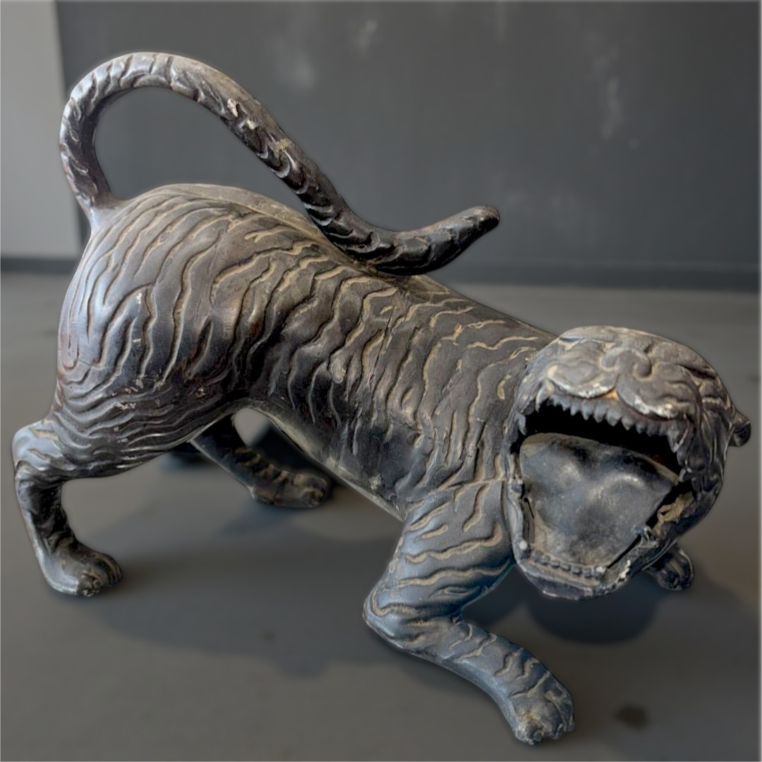 Japanese Antique Metal Large Tiger Statue Animal Sculpture Figurine 11 in 2.2 kg