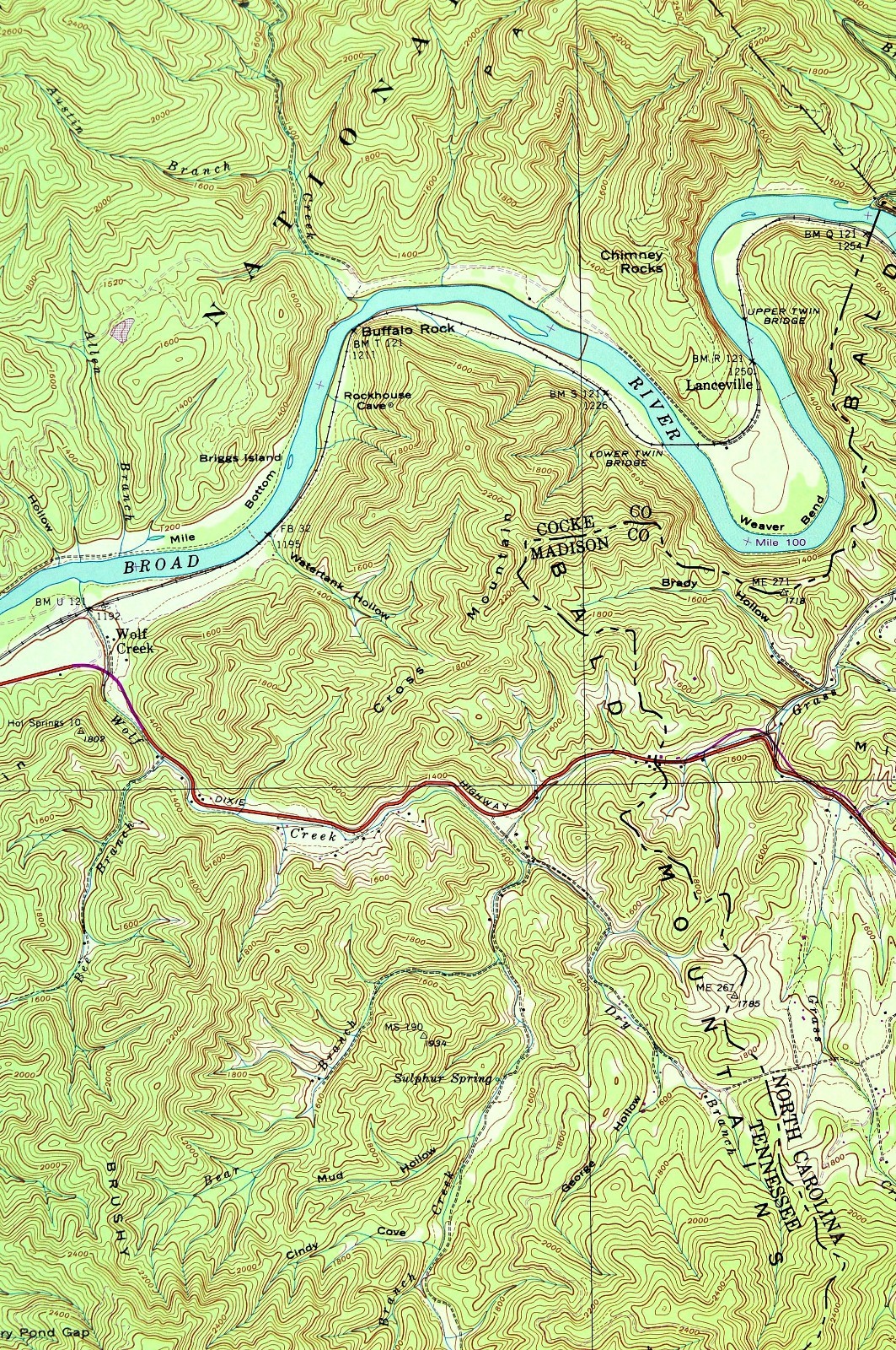 Paint Rock Map Cherokee National Forest Tennessee Cocke County Dixie Highway
