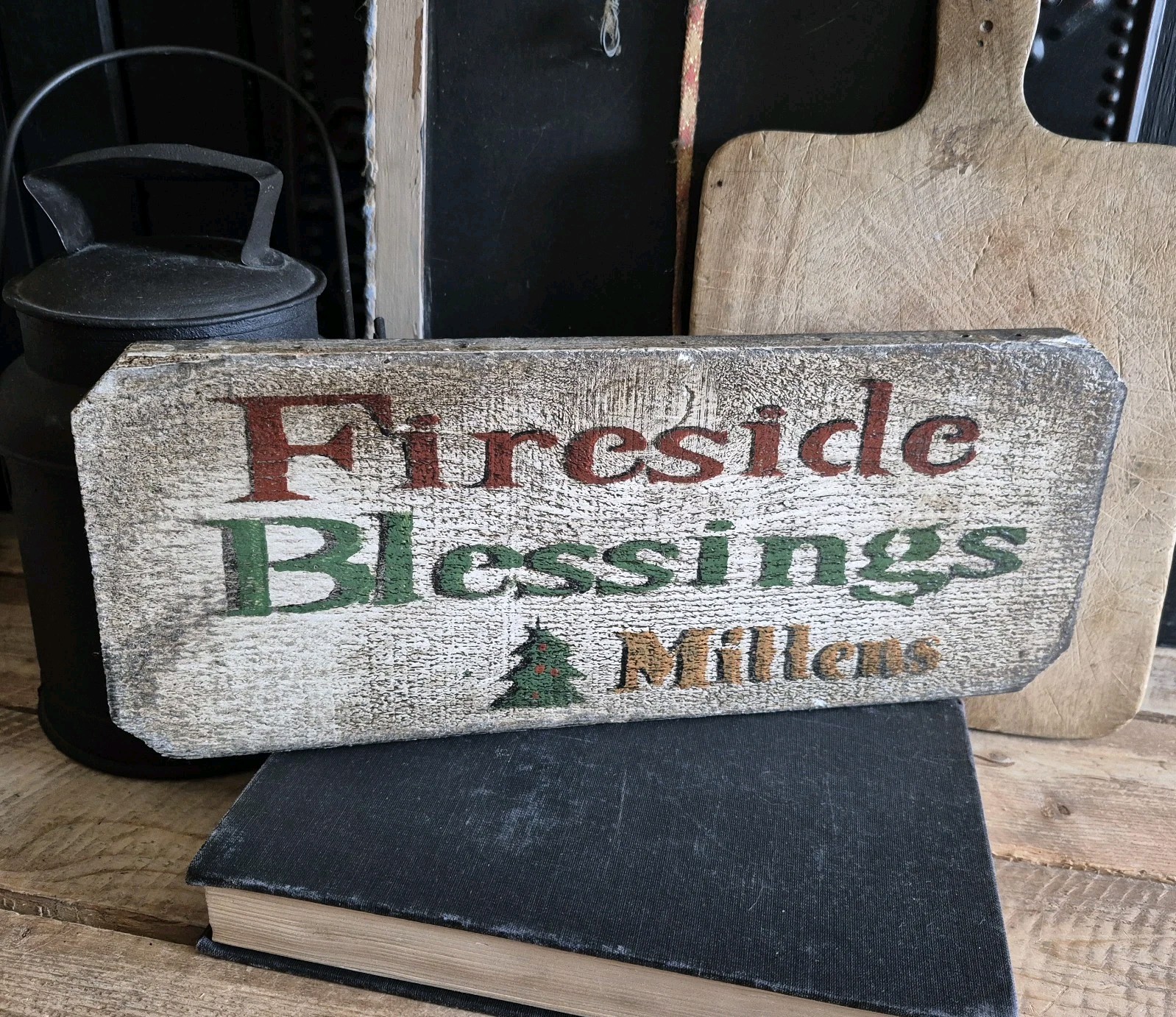 Primitive Country Rustic Christmas Wood Sign 13.5 x 5.5 inches