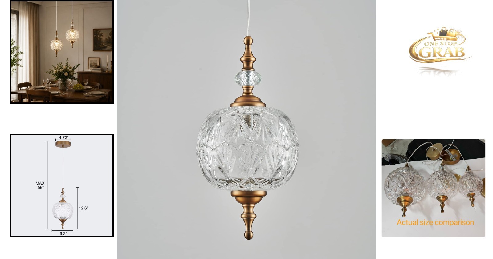 Antique Brass Pendant Light Fixture Glass Kitchen Island Dining Room Hardwired