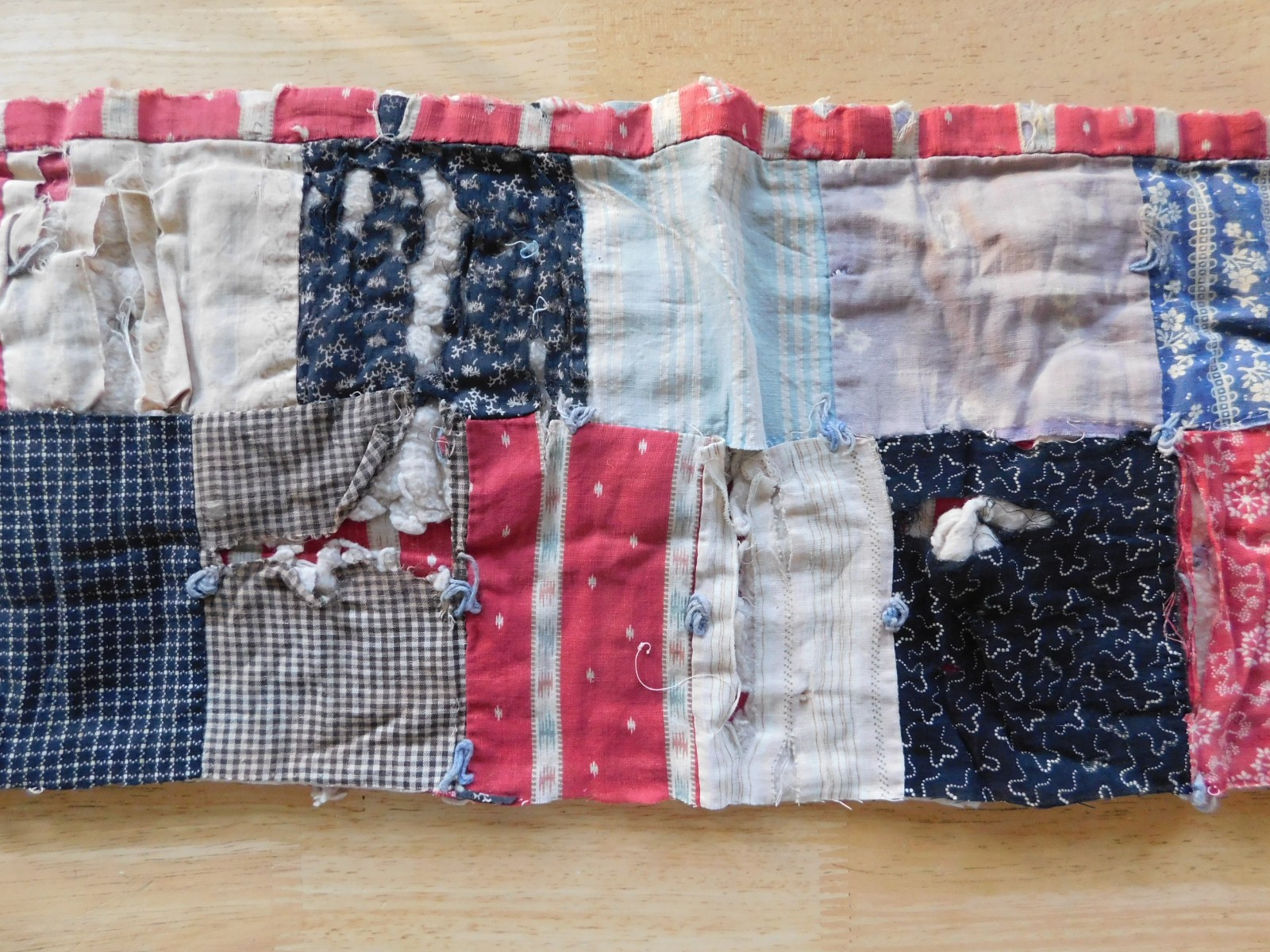 true Antique Cutter patchwork Quilt Piece 60 x 8.5″ tattered distressed