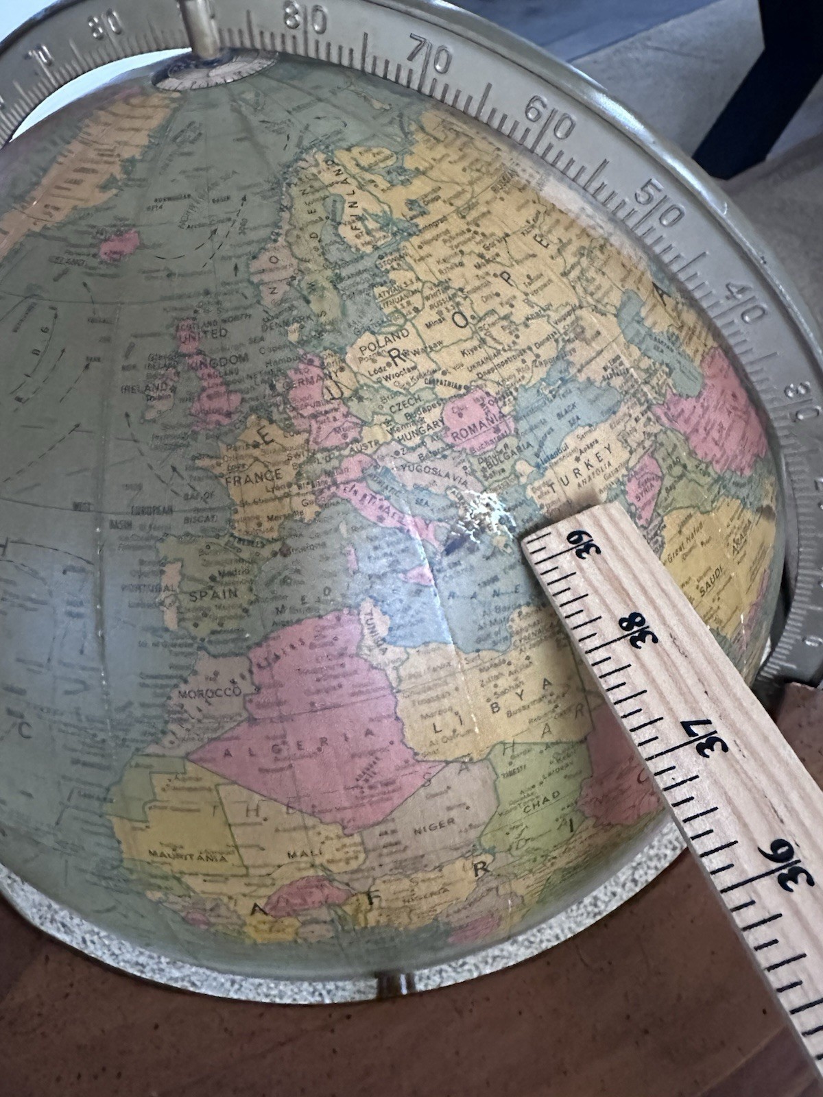 REPLOGLE Comprehensive Globe 16” Diameter Vintage On Fruitwood Stand USA 🔥