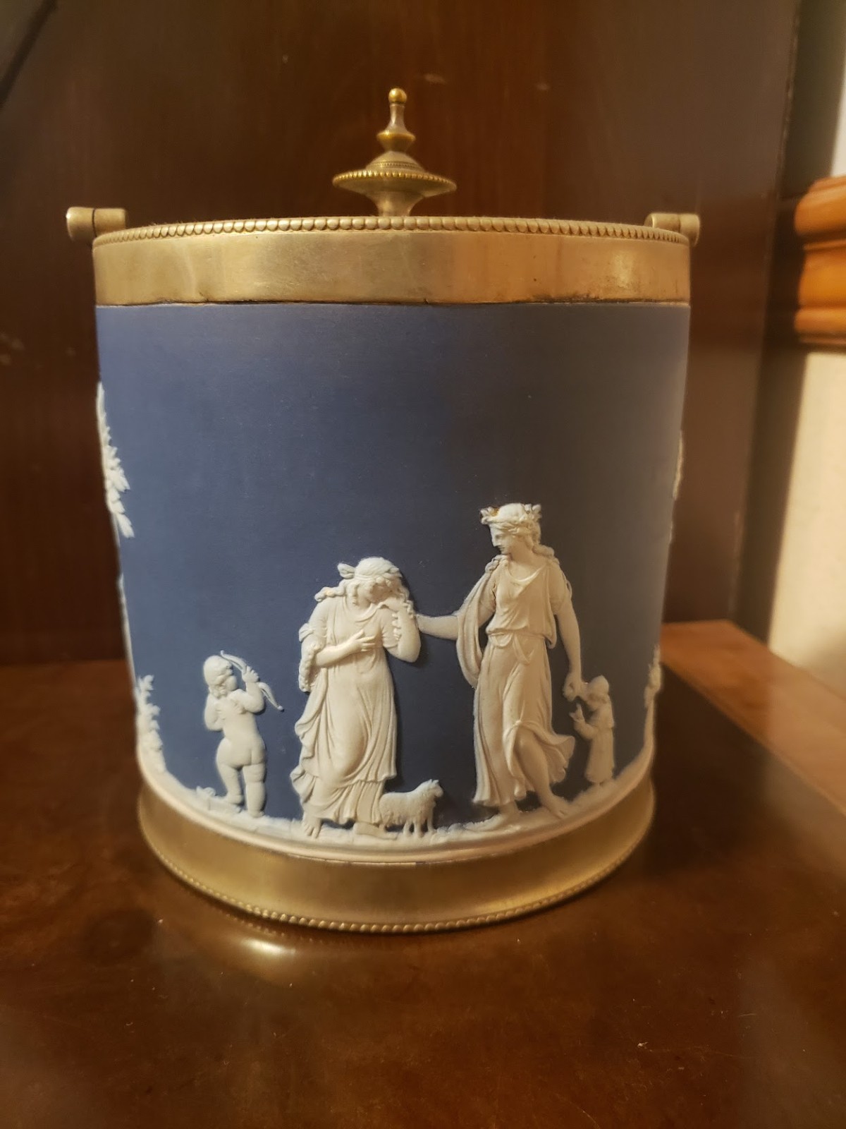 Antique Wedgwood Jasperware Blue and White Biscuit Barrel