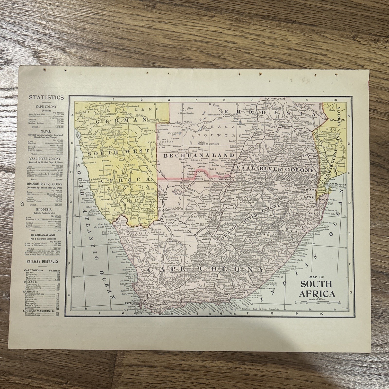 Antique 1908 Map Of South Africa 14”x11”