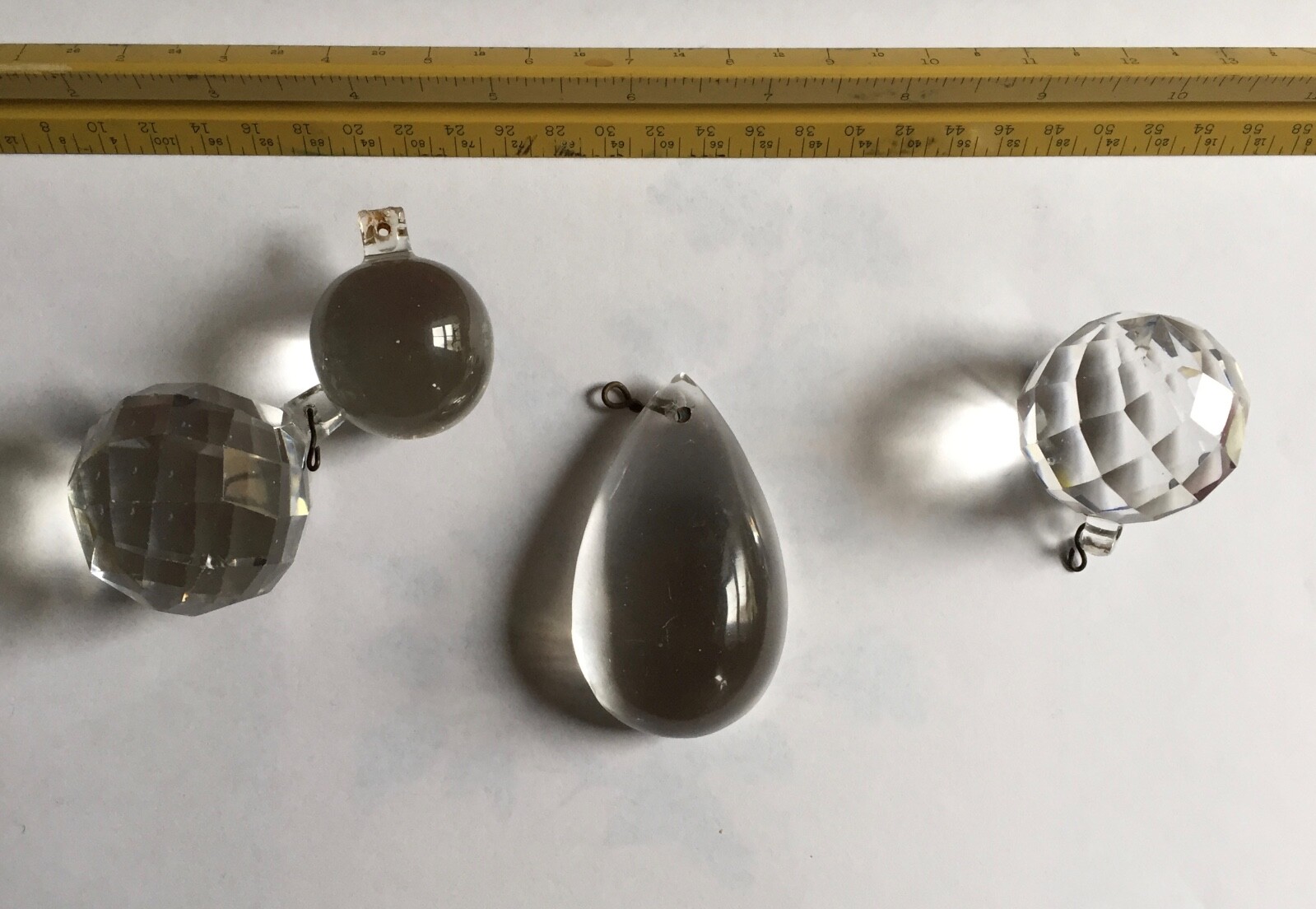4 Antique 19th c. Scandinavian Cut Crystal Chandelier Drop Prism Beads Lusters