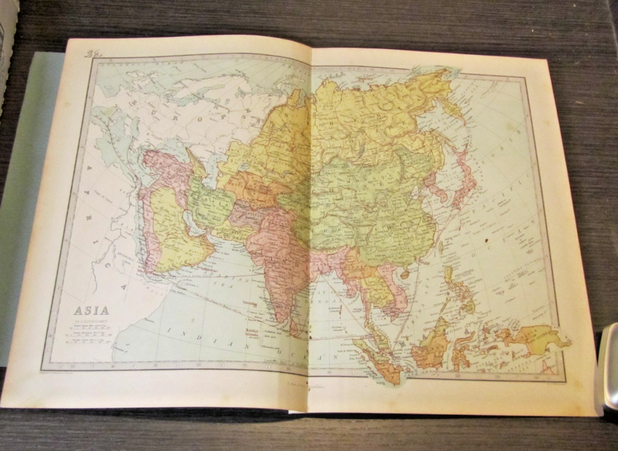 1873 Bartholomew Asia Map China India Siberia Japan Antique Color Original