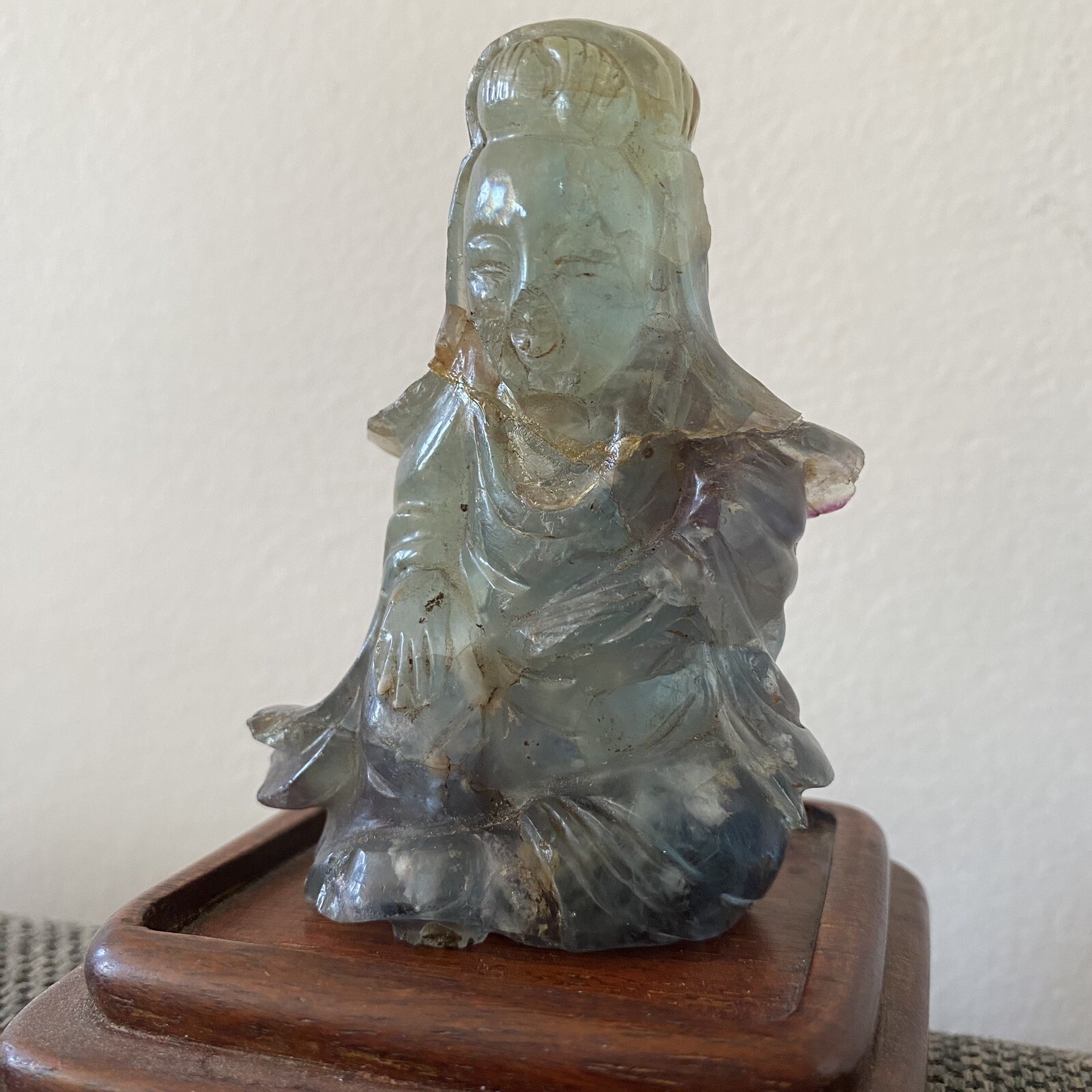 Guanyin Carving Fluorite Hardstone Jade Vintage/Antique Chinese Buddha Kwan Yin
