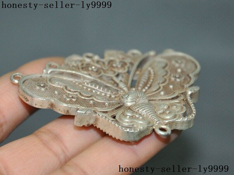 2.6” Chinese Tibetan silver beauty animal Butterfly amulet Pendant