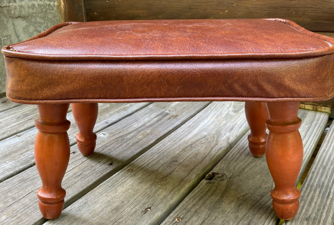 Vintage Brown MidCentury Babcock Phillips Corp Wood Leg Foot Stool MCM Foot Rest