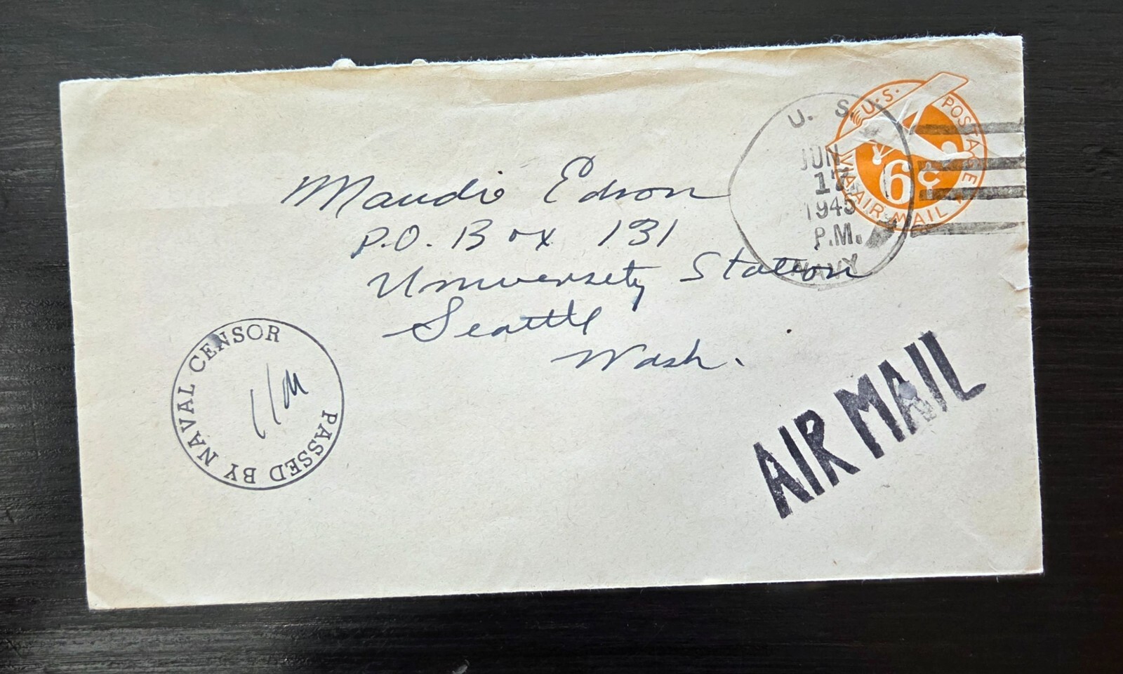 1945′ U.S Naval Cover Envelope Naval Censor Passed WWII Cover Navy Envelope #18