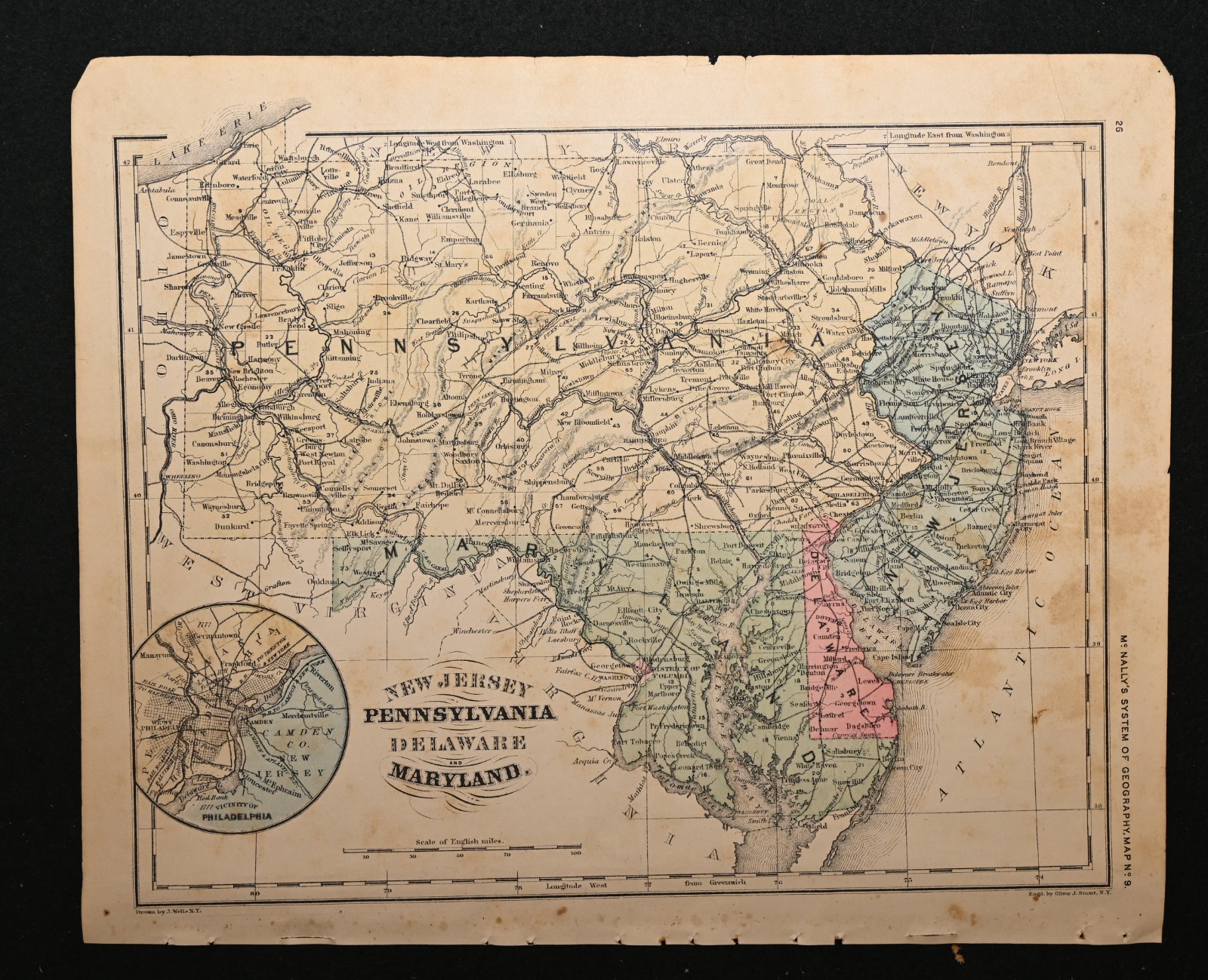1866 Antique Map New Jersey Pennsylvania Delaware Maryland McNally Original 12″