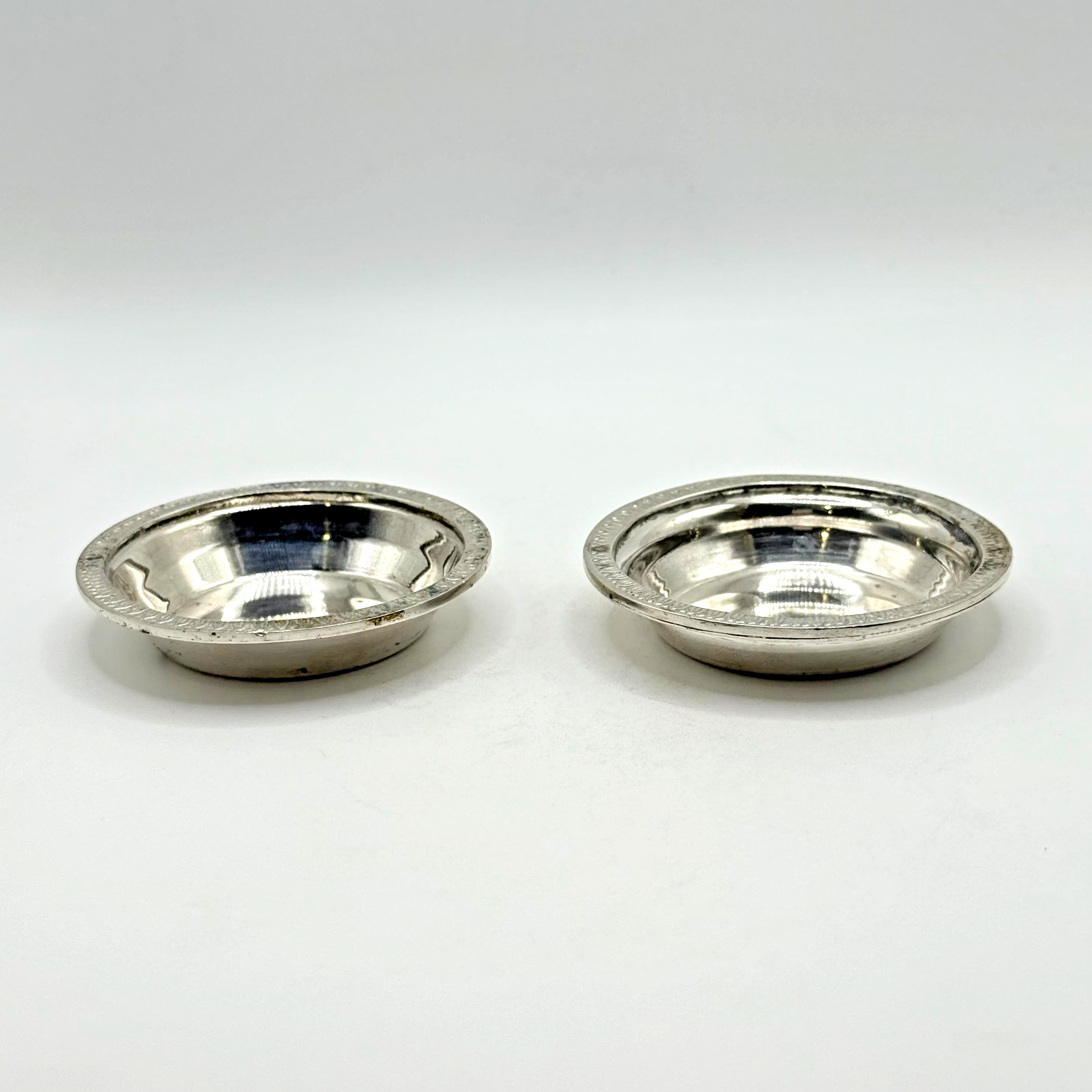 Pair Antique 900 Silver Trinket Pin Dishes Crown Marked Hand-Finished 6cm