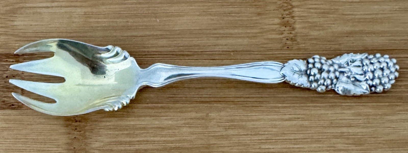 RARE TIFFANY VINE BLACKBERRY VINE STERLING 5 5/8” GOLD WASHED ICE CREAM FORK (S)