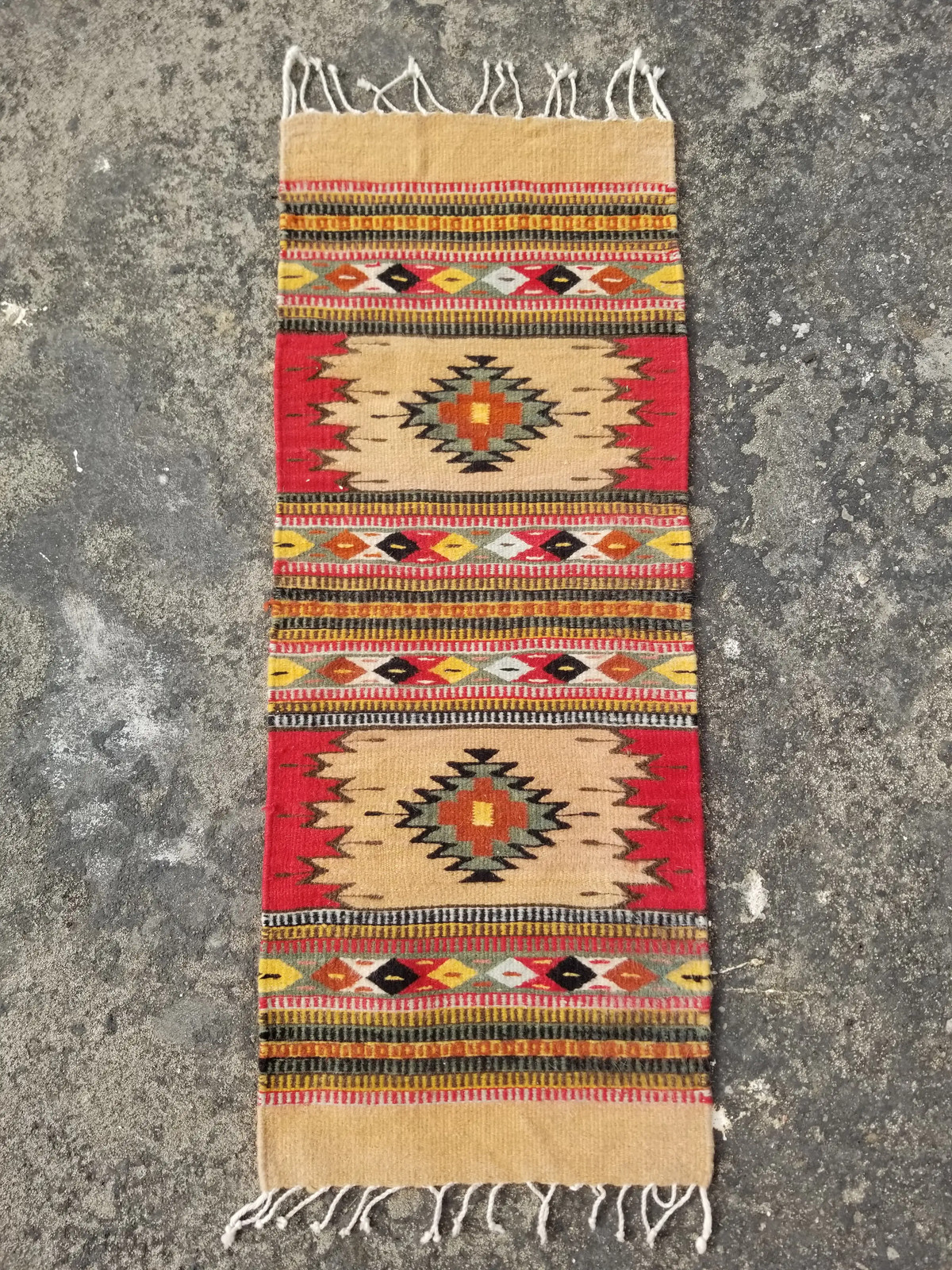 Vintage Traditional Handmade Mexican Zapotec Wool Multicolor Kilim 3.2×1.2 ft