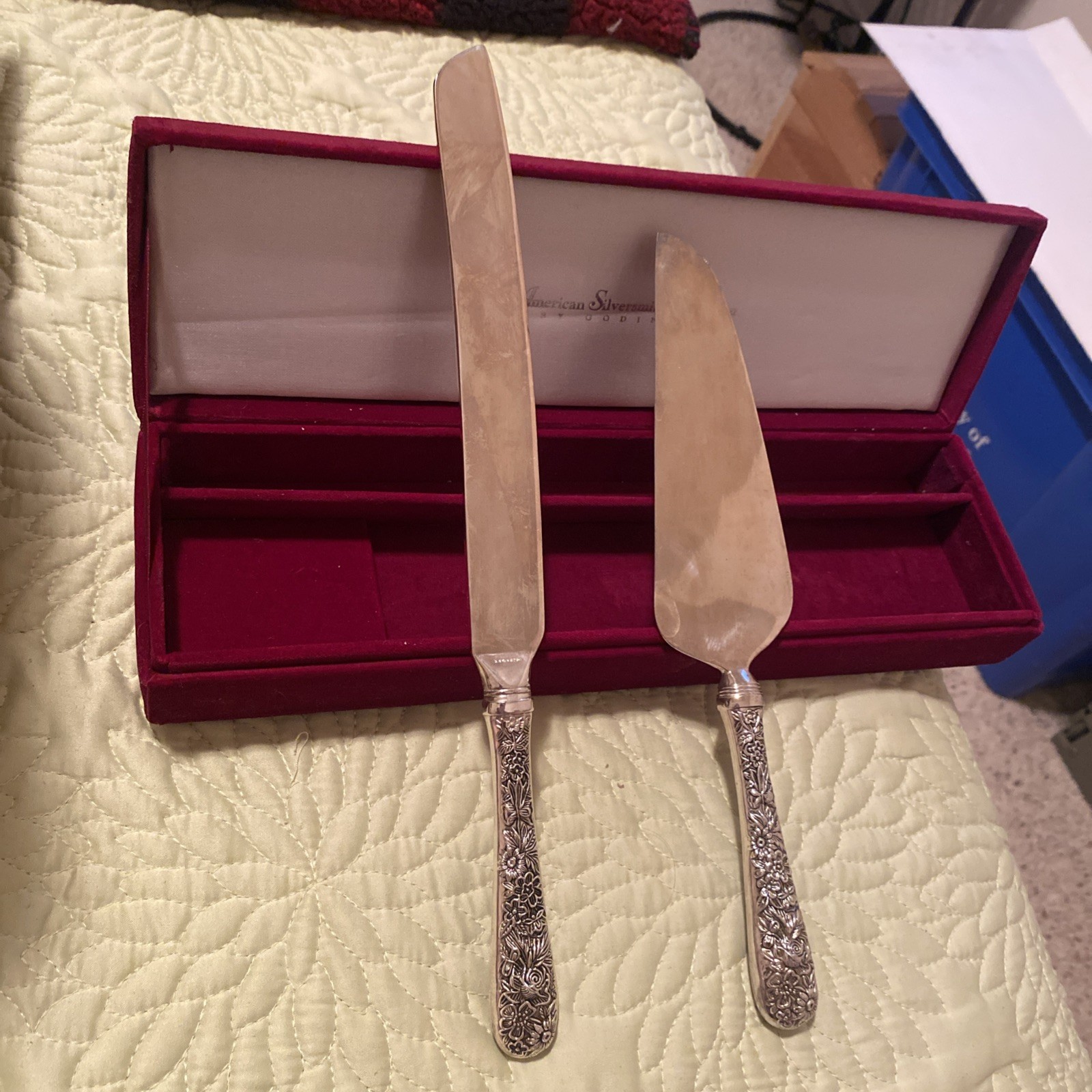 VTG Godinger Silver Plate Knife & Server American Silversmiths Collection Floral