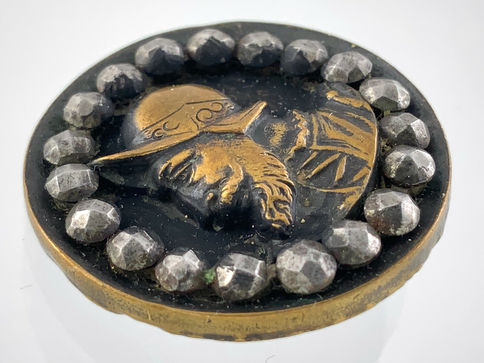 18th Century Hand Forged Solid Brass & Polished Metal Peace Button 1in 293B