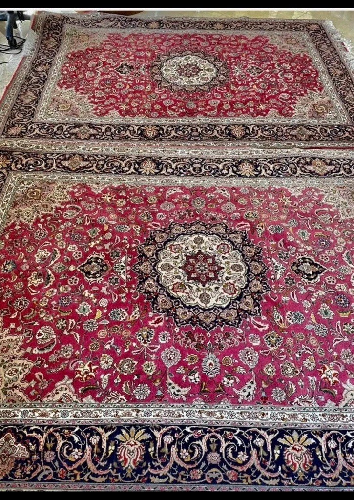 pair of Wool & silk Tabrizz Hand Knotted Large Rug 10×7 each red by taghizadeh