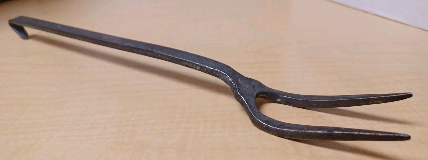 Antique Hand Forged Wrought Iron Flesh Meat Fork Heavy 19th Century 15 Inches
